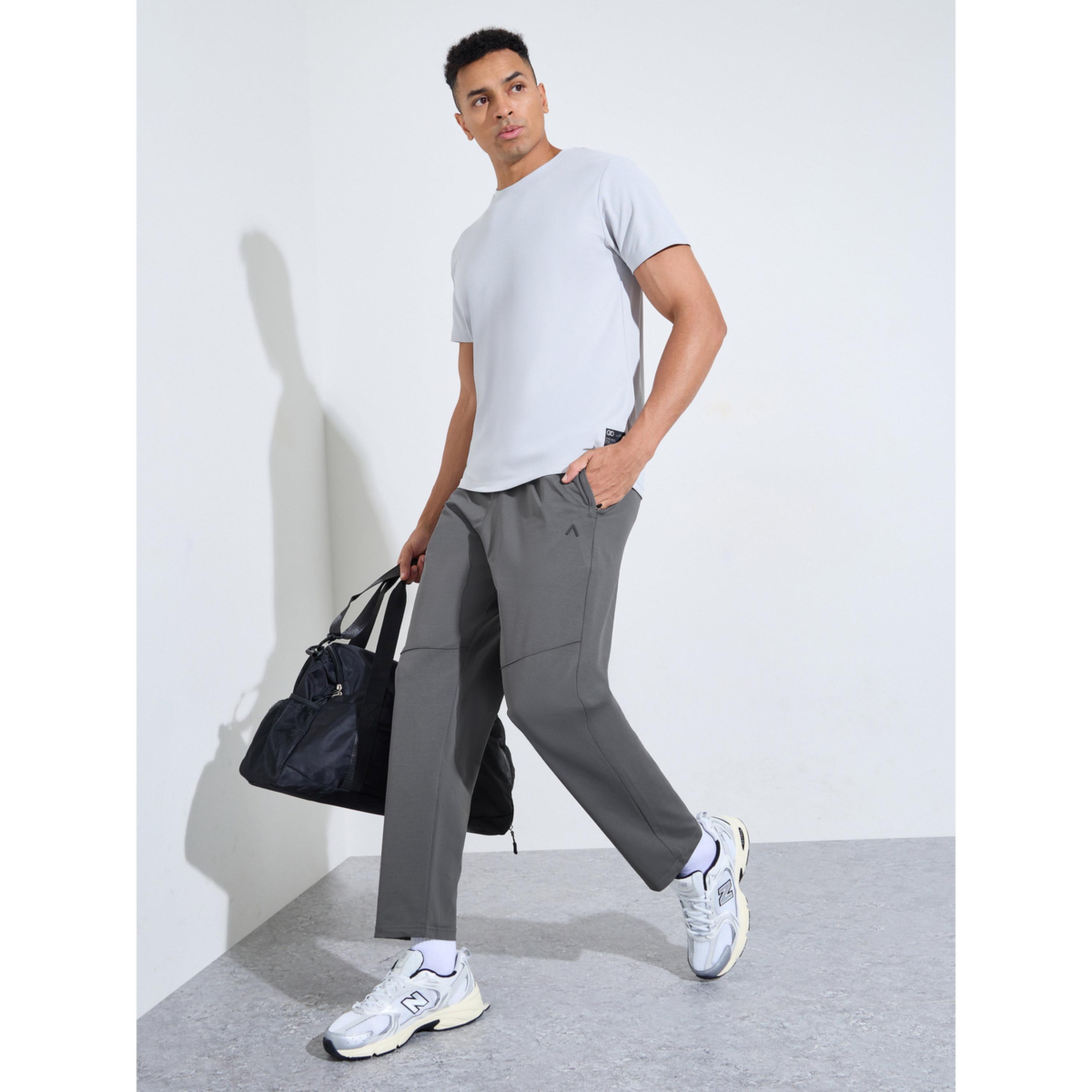 Styli Grey Solid Pocket Details Mid-Rise Activewear Track Pants-men-clothing-sportswearandactivewear-bottoms-image-2