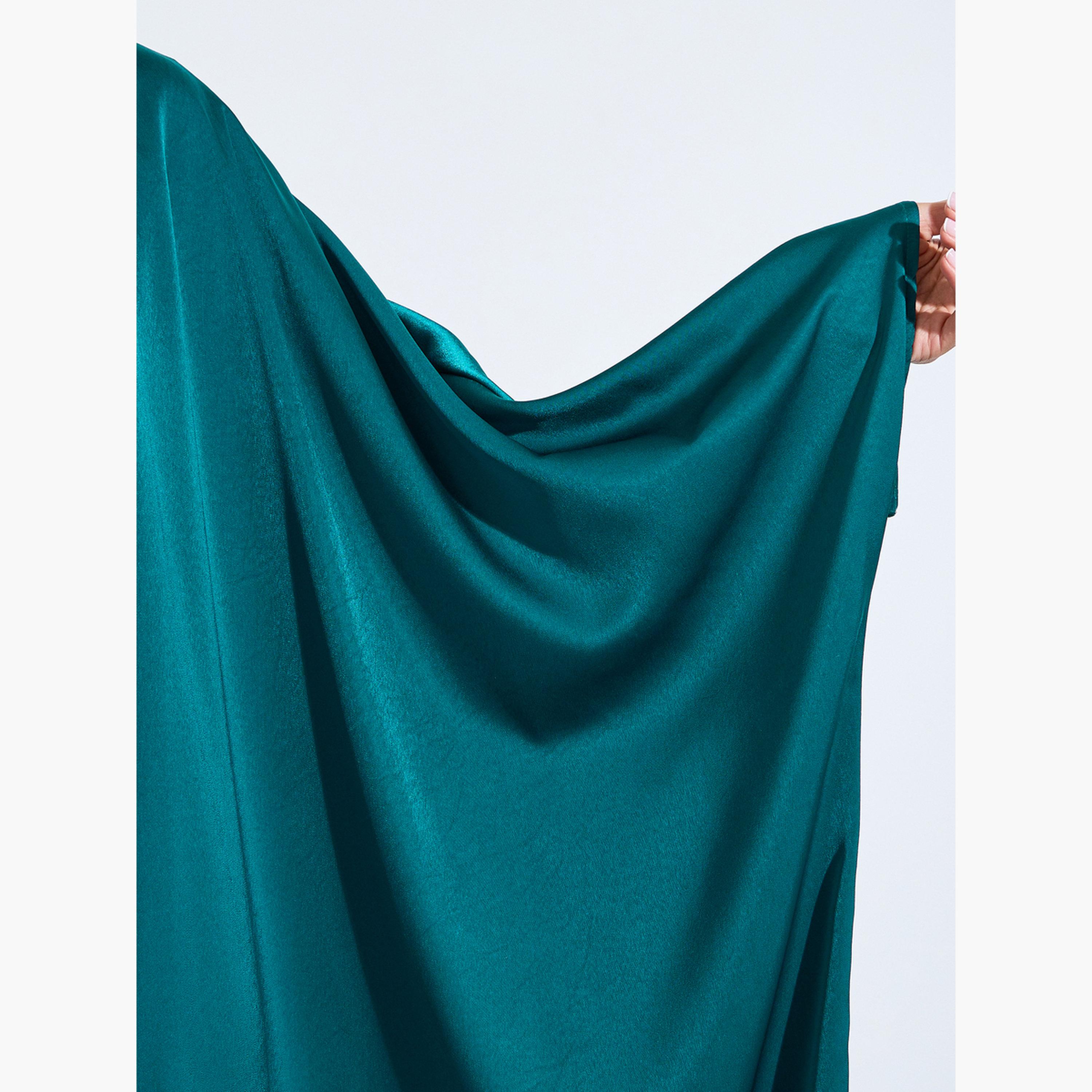عباية مفتوحة من الأمام بلون سادة وأكمام خفاش لون أخضر-women-arabicclothing-abayas-image-5