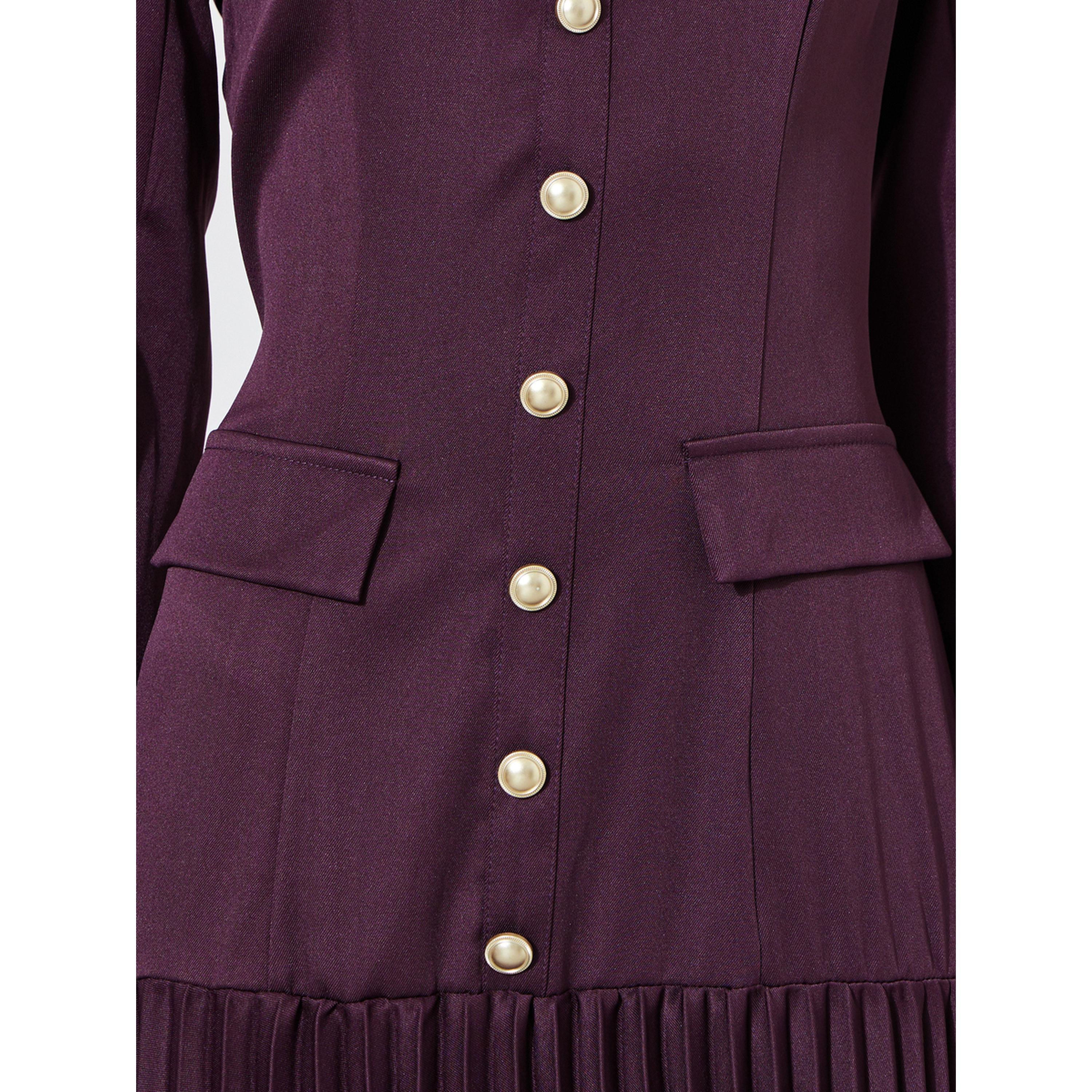فستان طويل بحافة واسعة وكسرات مع تفاصيل أزرار سادة-women-clothing-dresses-image-5