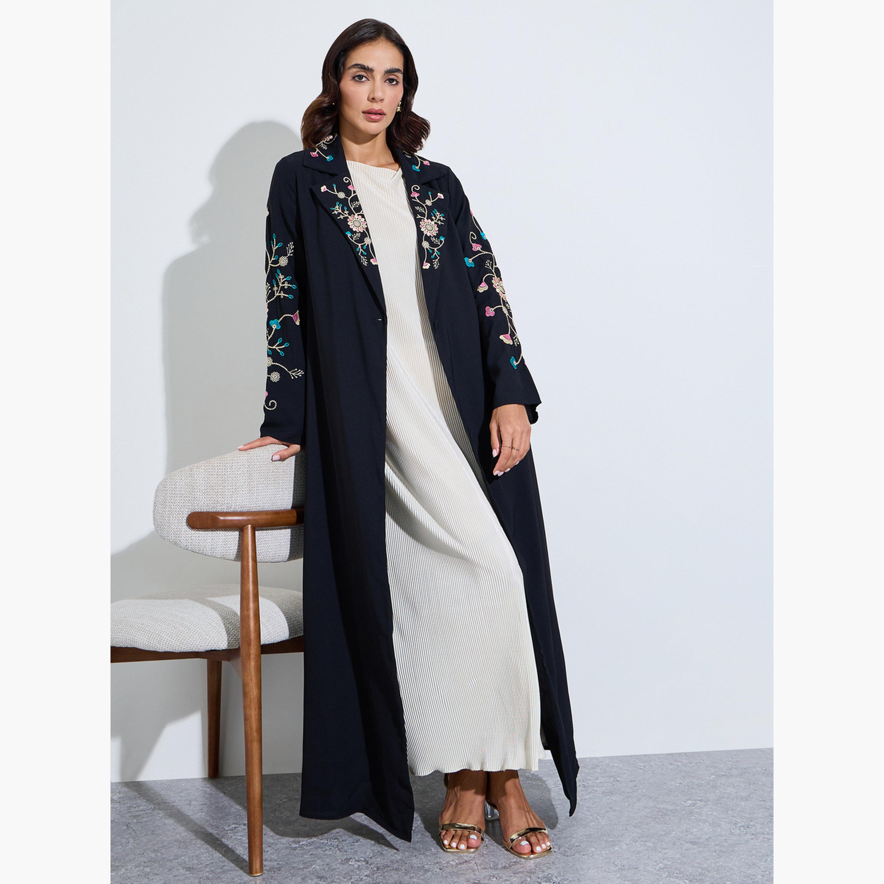 عباية مفتوحة من الأمام بتطريز زهور-women-arabicclothing-abayas-image-2
