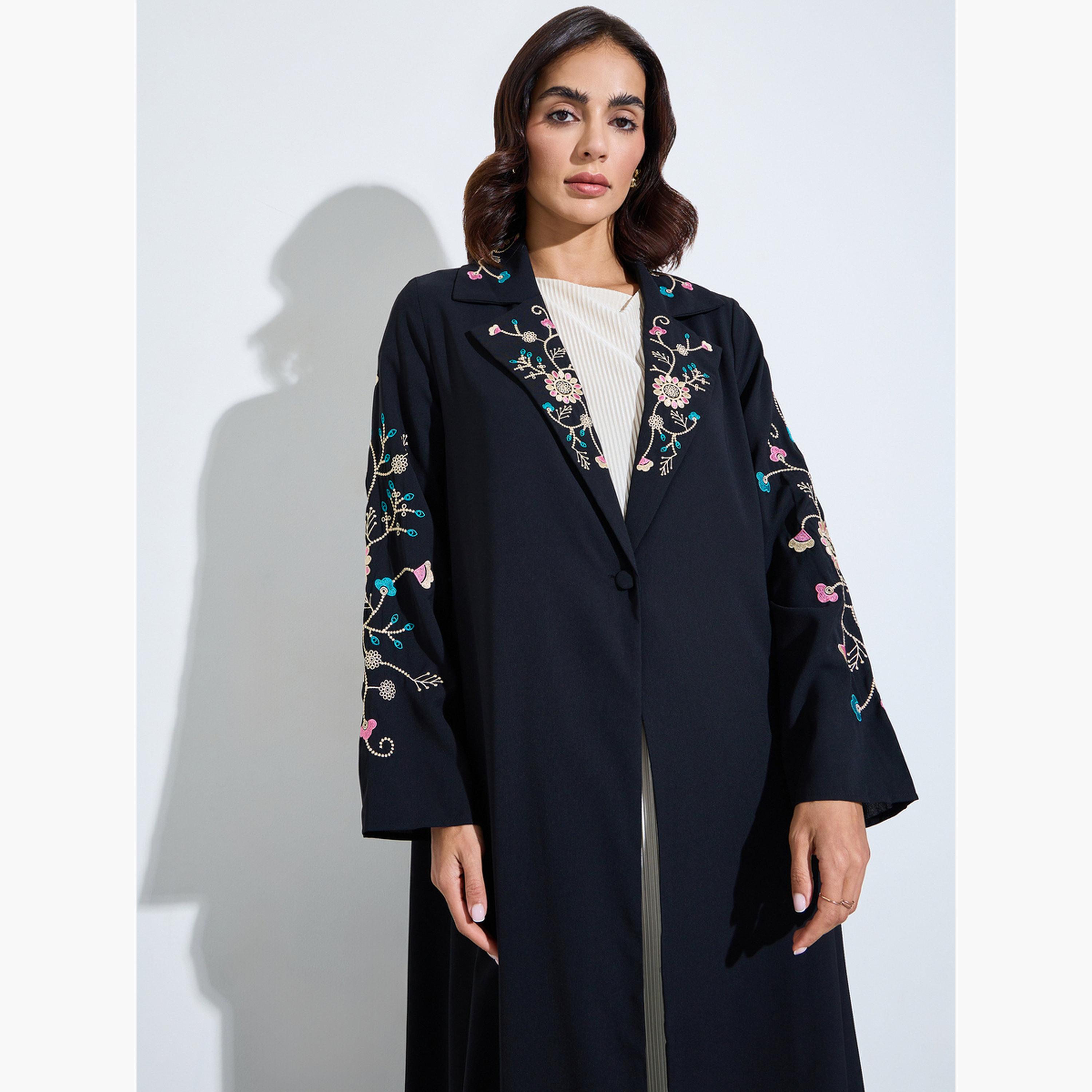 عباية مفتوحة من الأمام بتطريز زهور-women-arabicclothing-abayas-image-3