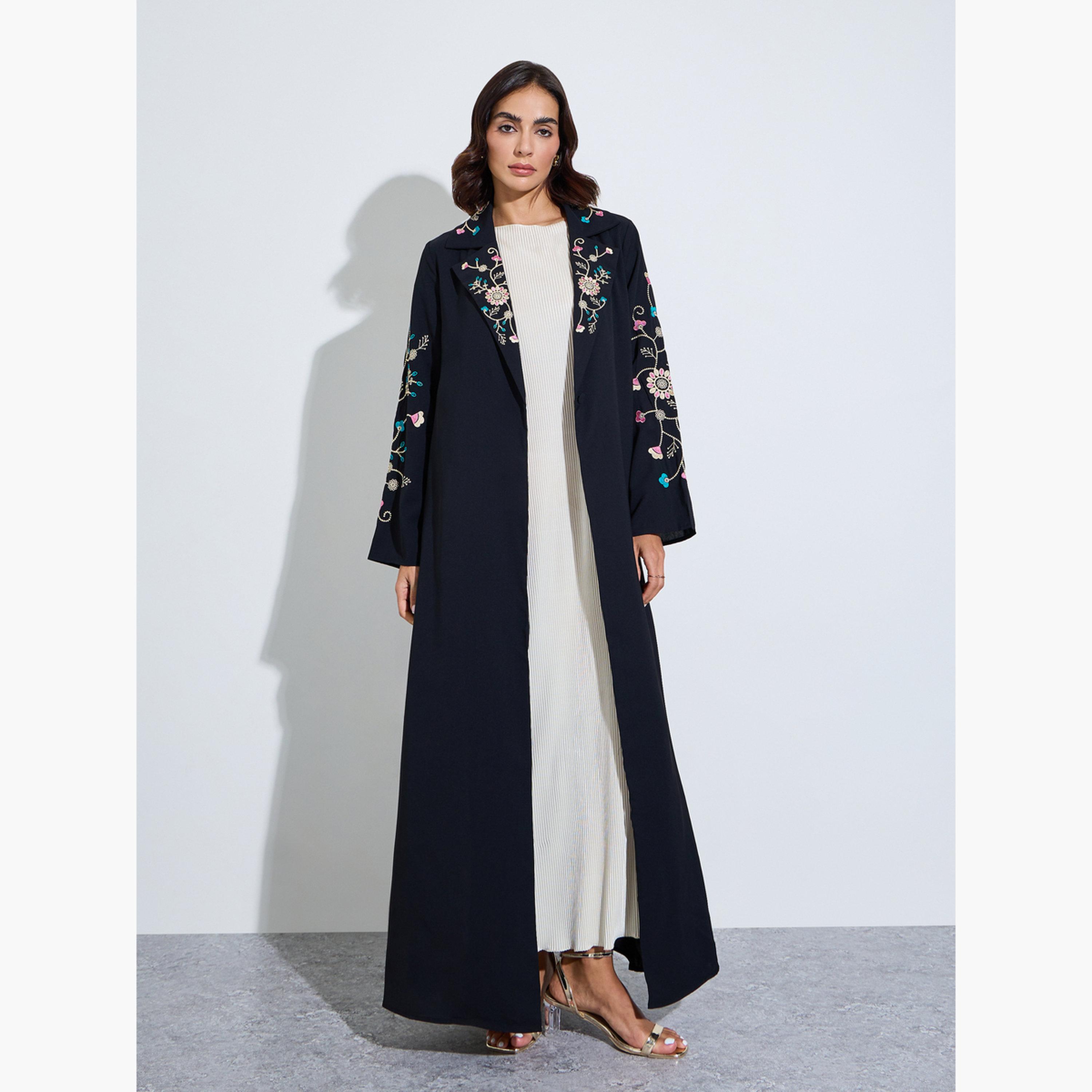 عباية مفتوحة من الأمام بتطريز زهور-women-arabicclothing-abayas-image-4
