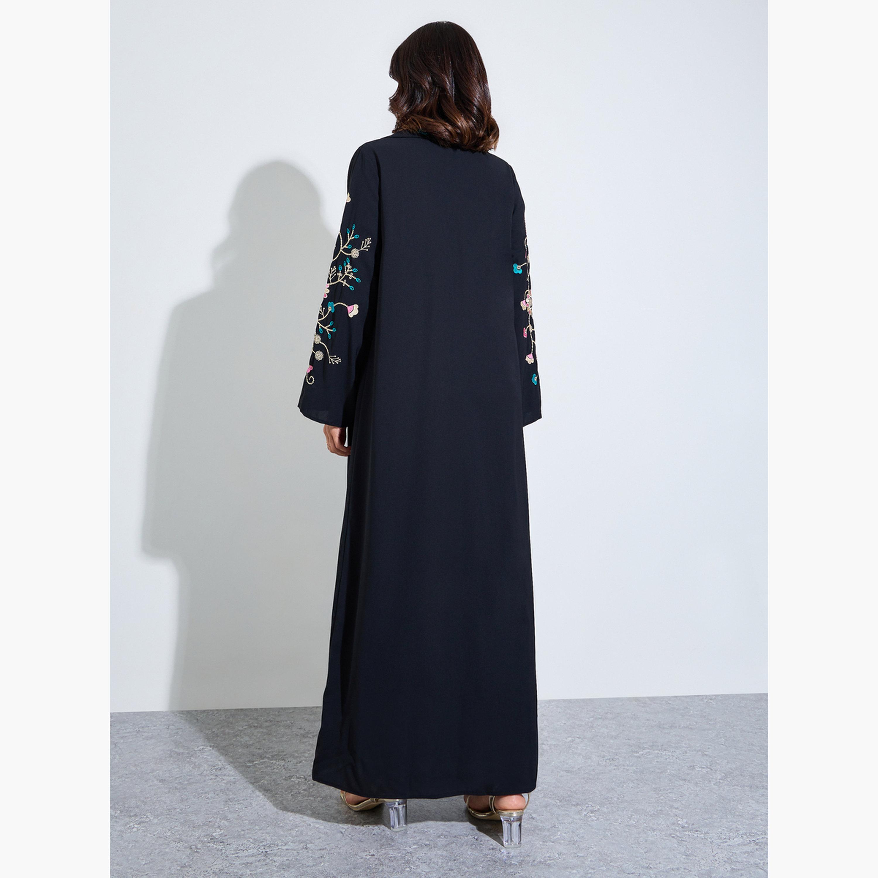عباية مفتوحة من الأمام بتطريز زهور-women-arabicclothing-abayas-image-5