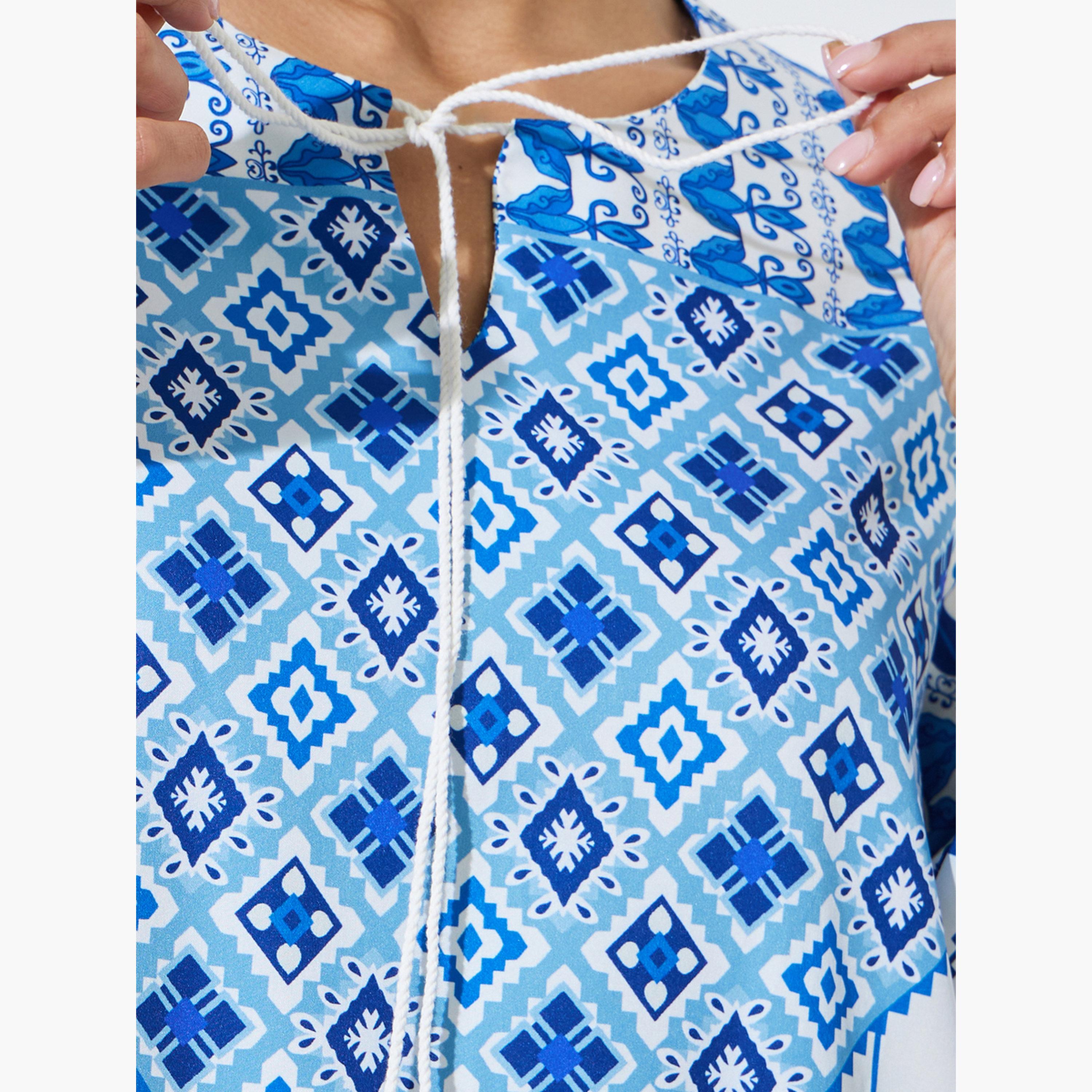 جلابية طويلة بأكمام طويلة وطبعة هندسية والأزرق-women-arabicclothing-jalabiyas-image-5