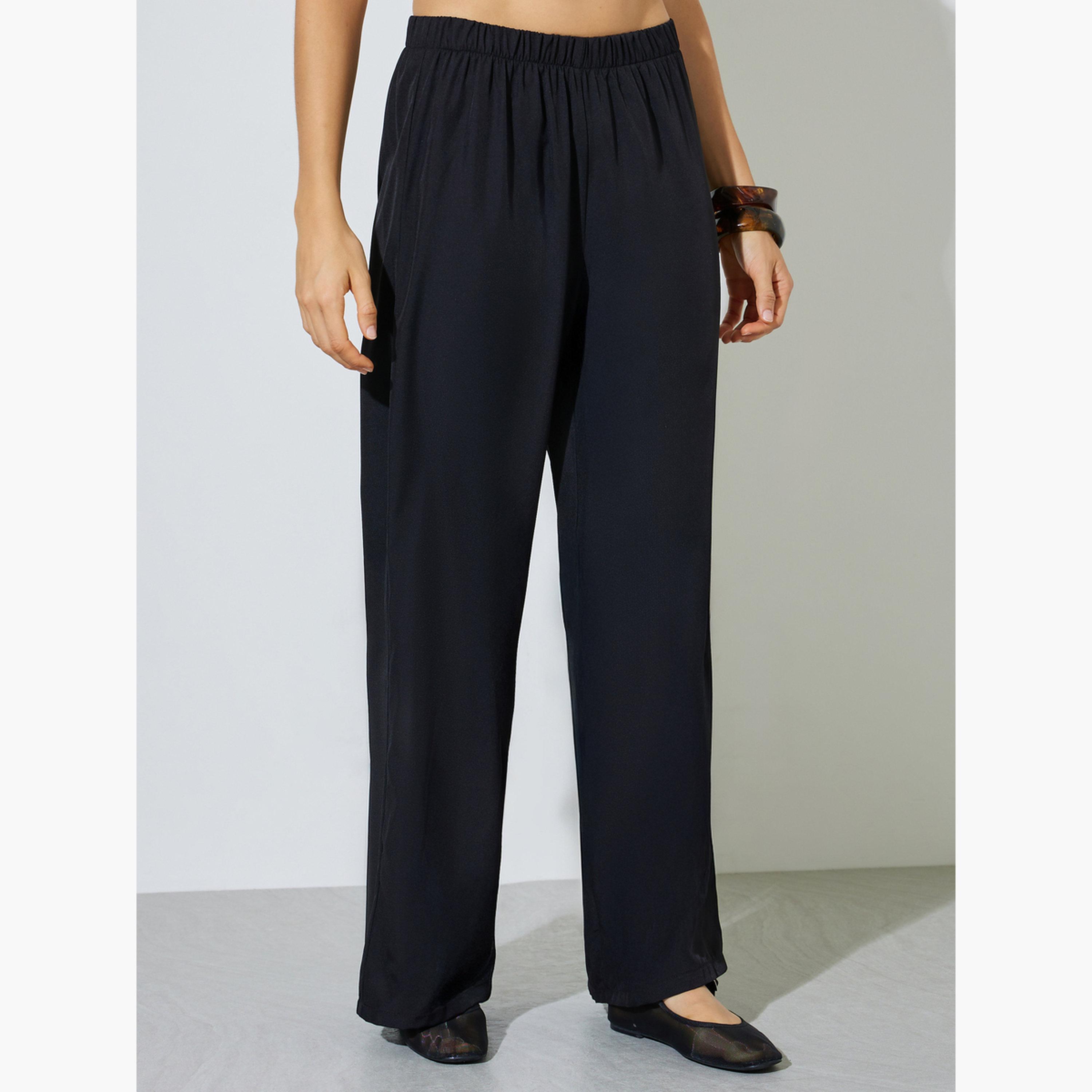 Styli Black Solid Cuffed Sleeve Top and Wide Leg Pants Set-women-clothing-coordsets-image-6