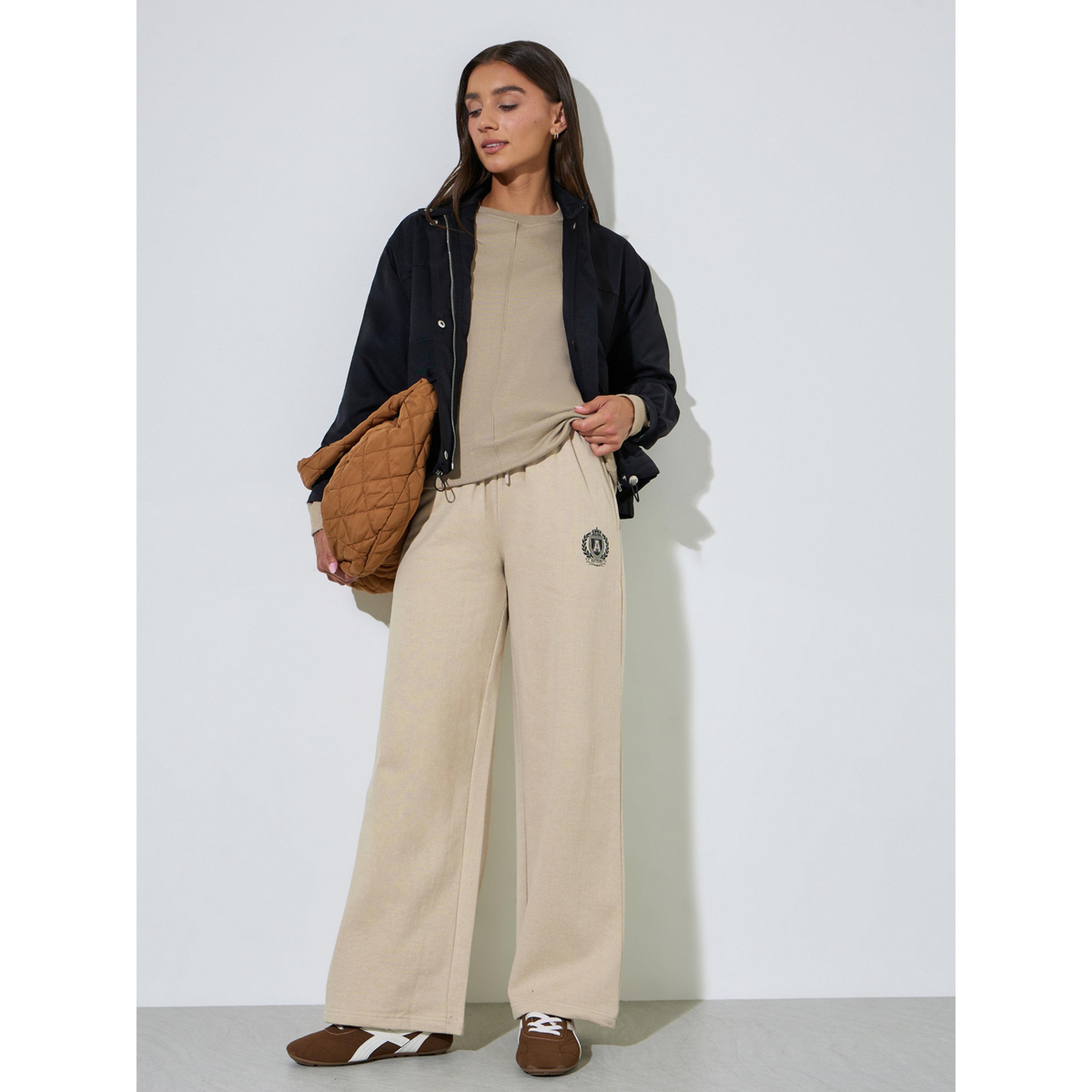 Styli beige Solid Round Neck Regular Fit Sweatshirt-women-clothing-hoodiesandsweatshirts-sweatshirts-image-2