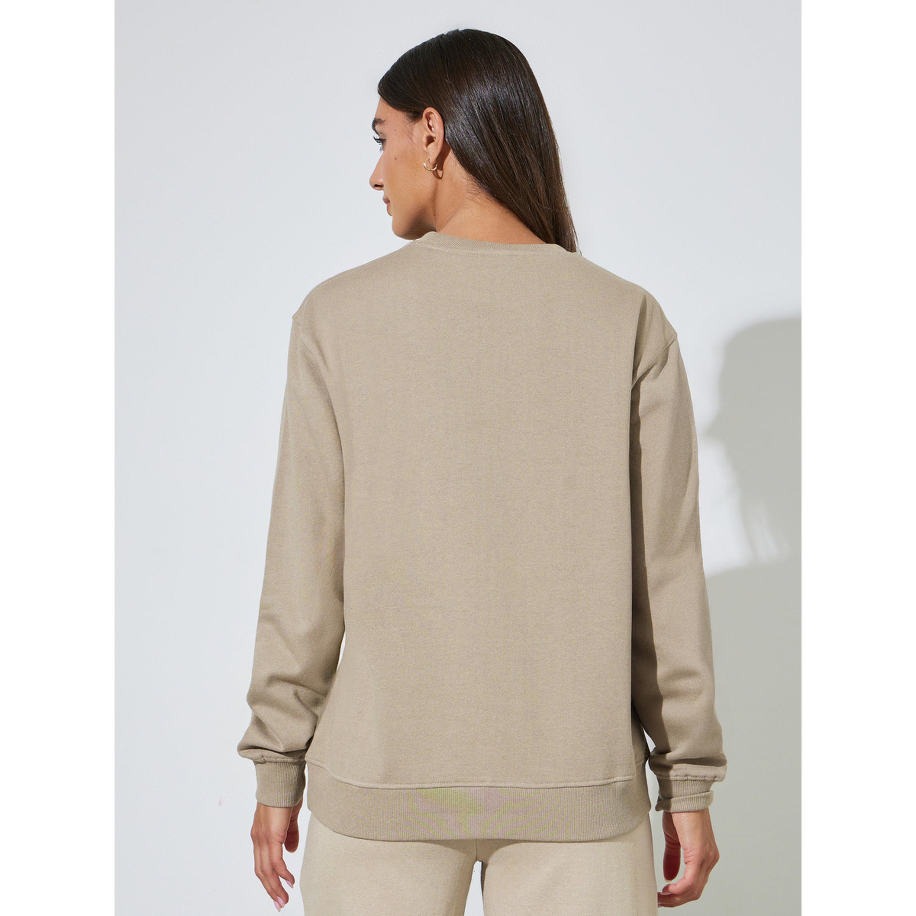 Styli beige Solid Round Neck Regular Fit Sweatshirt-women-clothing-hoodiesandsweatshirts-sweatshirts-image-4