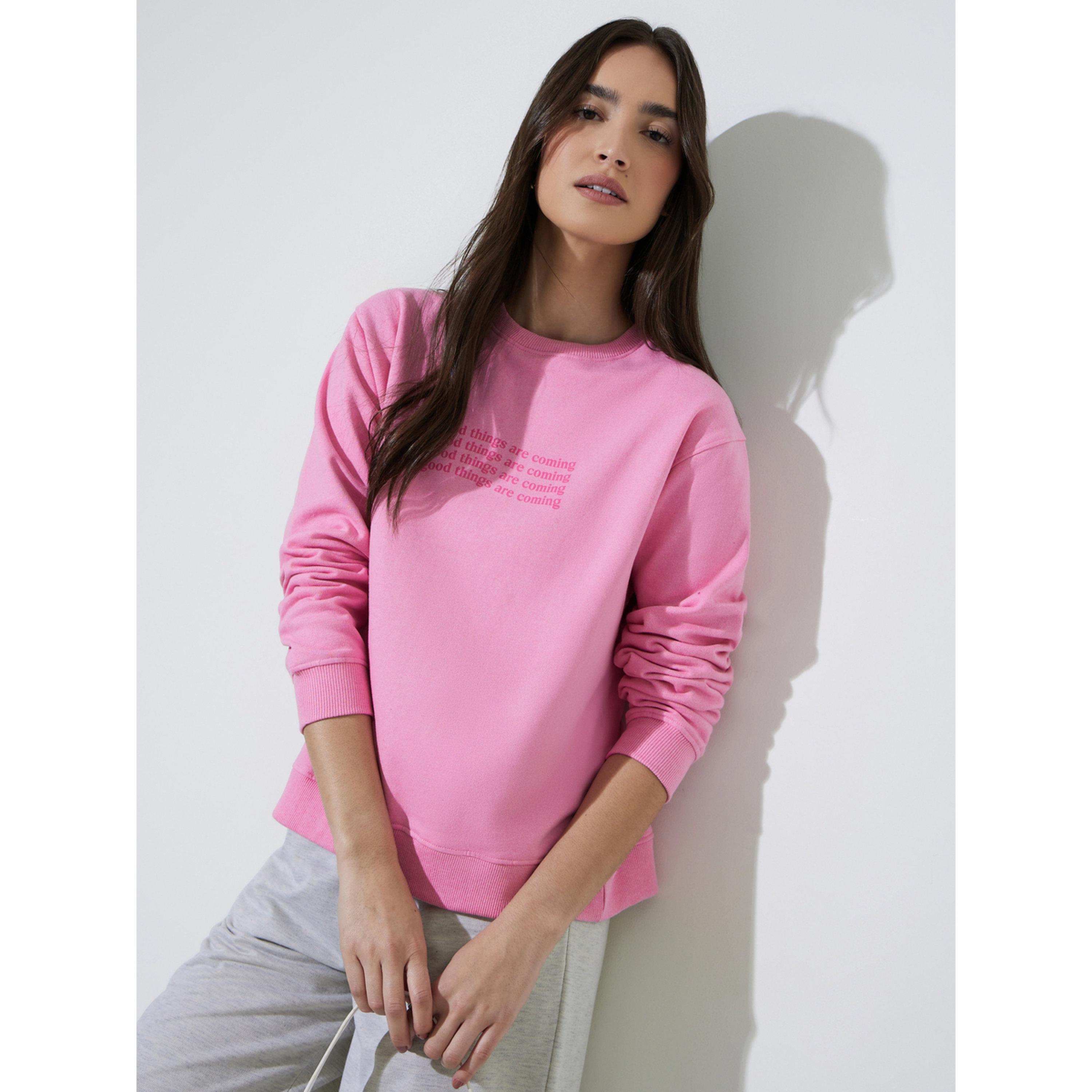 Styli Pink Regular Fit Slogan Print Sweatshirt-women-clothing-hoodiesandsweatshirts-sweatshirts-image-4
