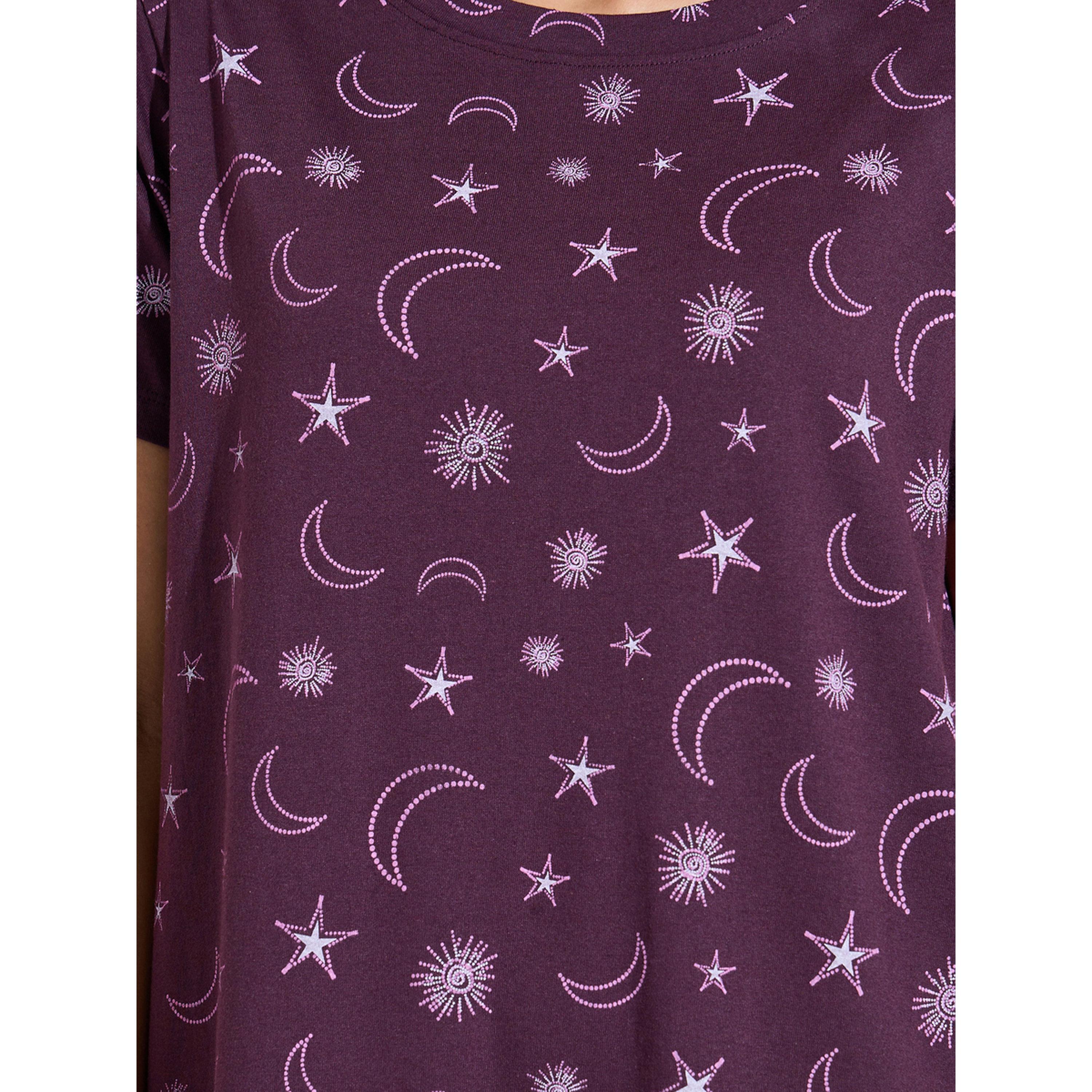 عبوة من قطعتين - قميص نوم ميدي بأكمام قصيرة وطبعة النجوم والقمر متعدد الألوان-women-clothing-nightwear-nighties-image-5