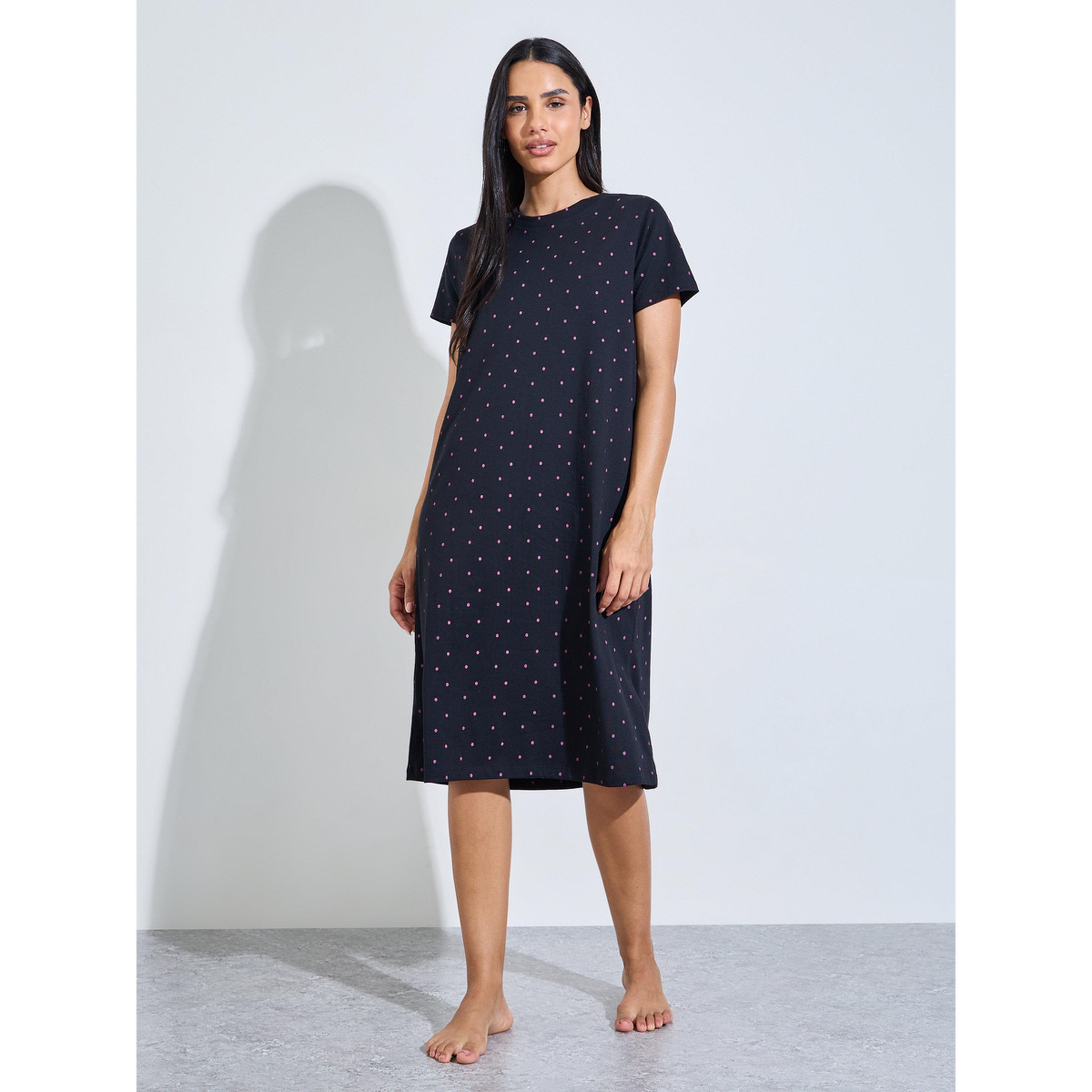 قميص نوم تيشيرت بأكمام قصيرة ومطبوع طقم من قطعتين-women-clothing-nightwear-nighties-image-2