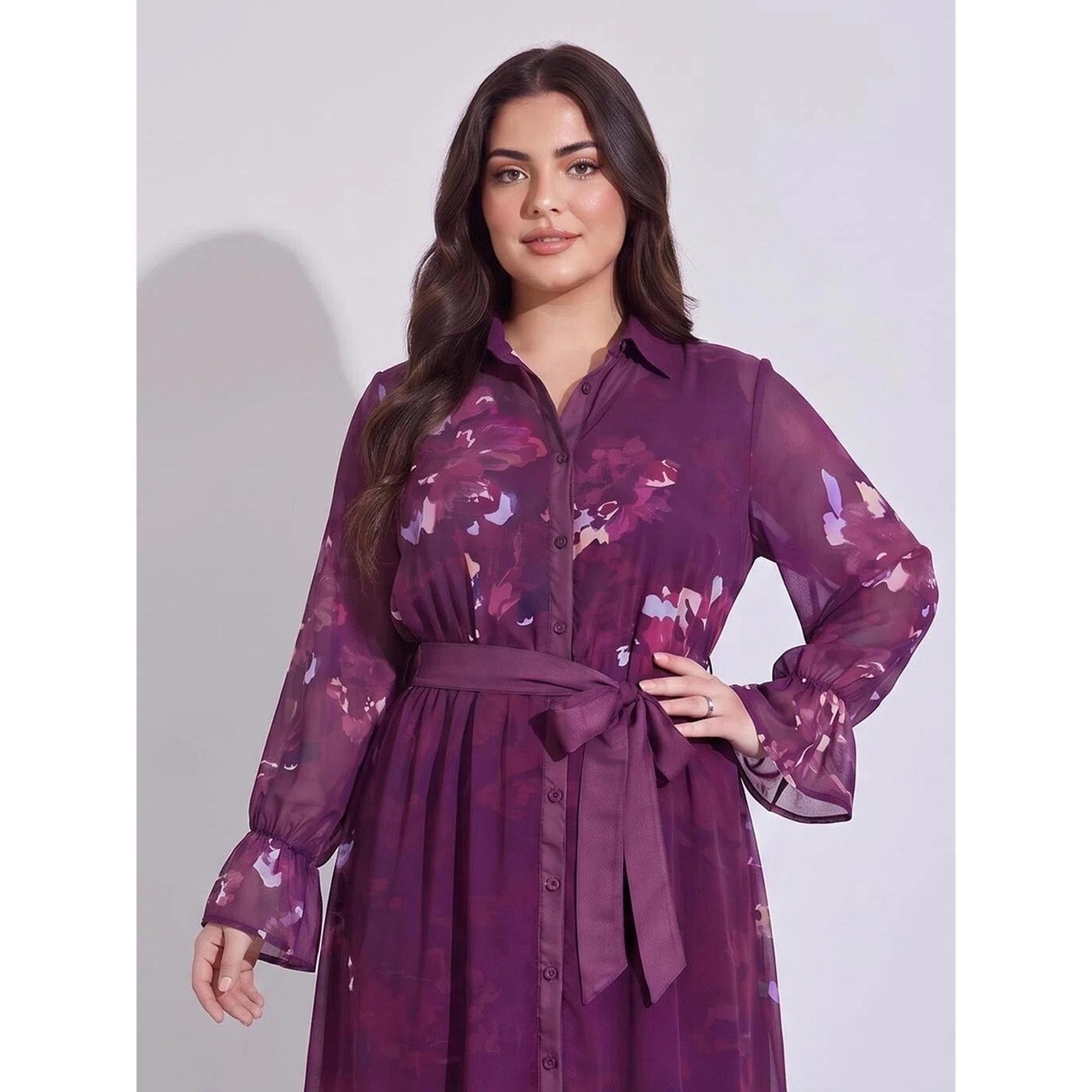 ستايلي - فستان ماكسي بأكمام طويلة زينة الزهور تصميم A-women-clothing-dresses-image-2