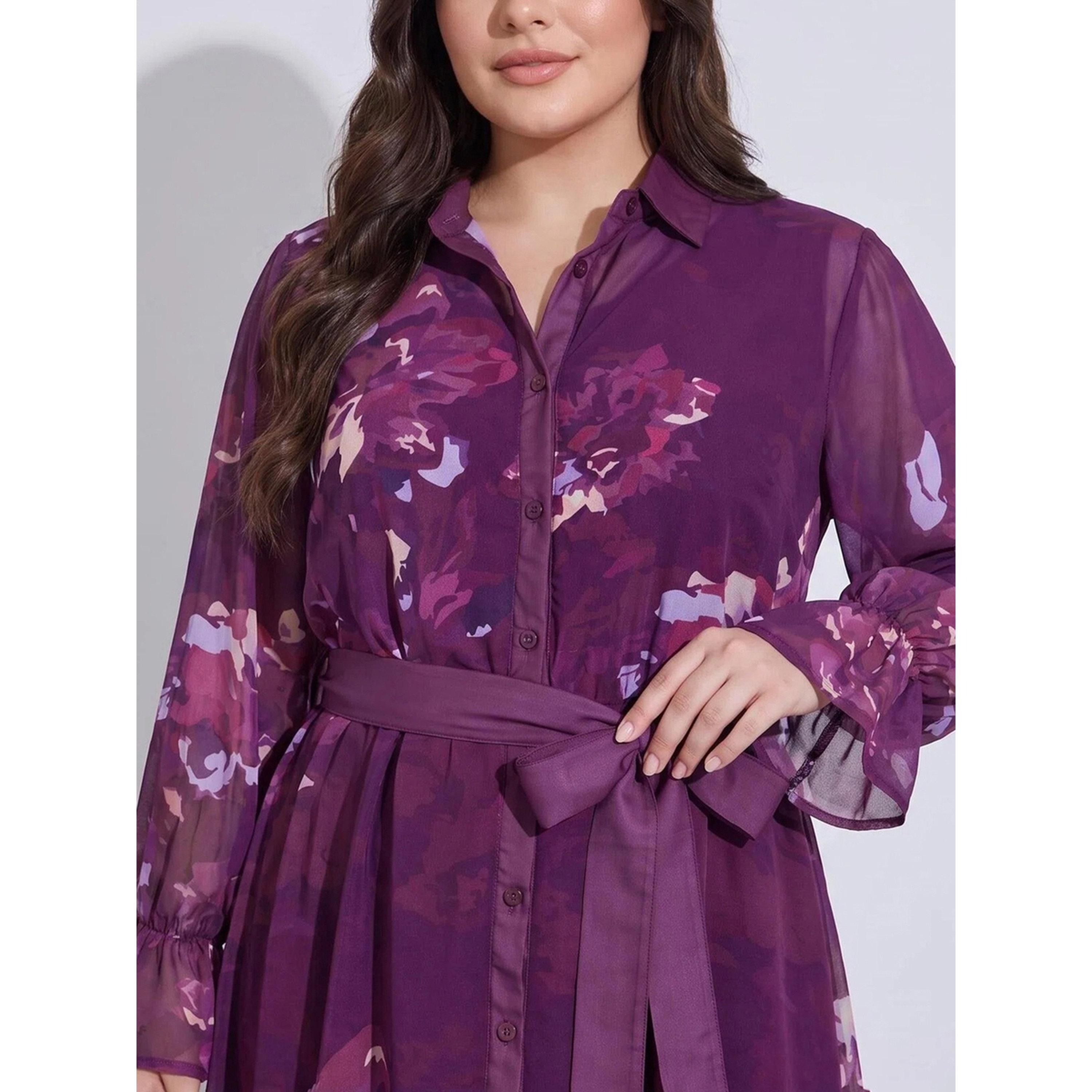 ستايلي - فستان ماكسي بأكمام طويلة زينة الزهور تصميم A-women-clothing-dresses-image-4