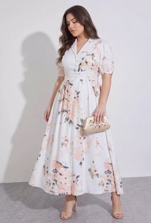 ستايلي - فستان ماكسي بأكمام قصيرة زينة نقوش زهور-women-clothing-image-1