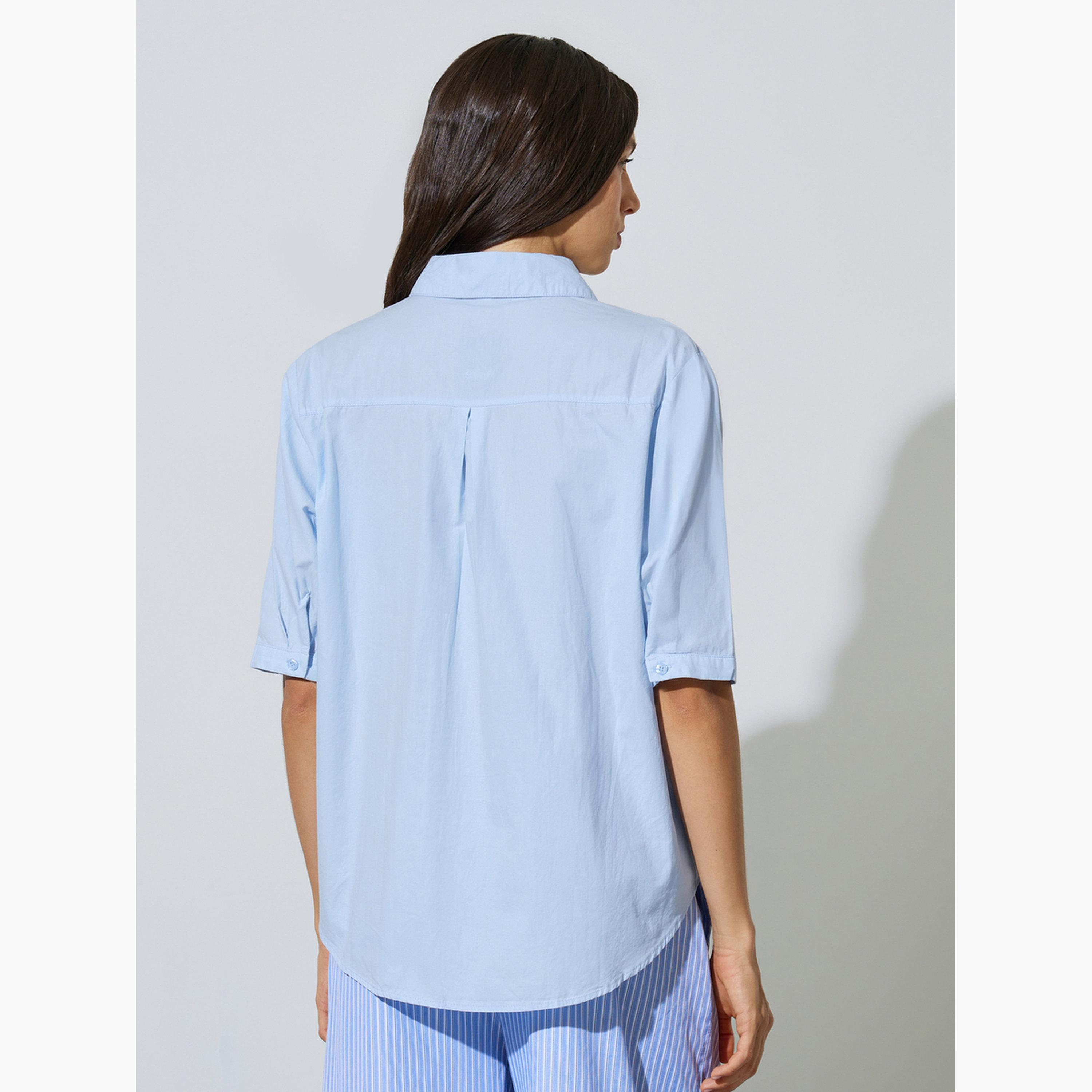 Styli Blue Short Sleeve Regular Fit Shirt-women-clothing-shirtsandblouses-shirts-image-4