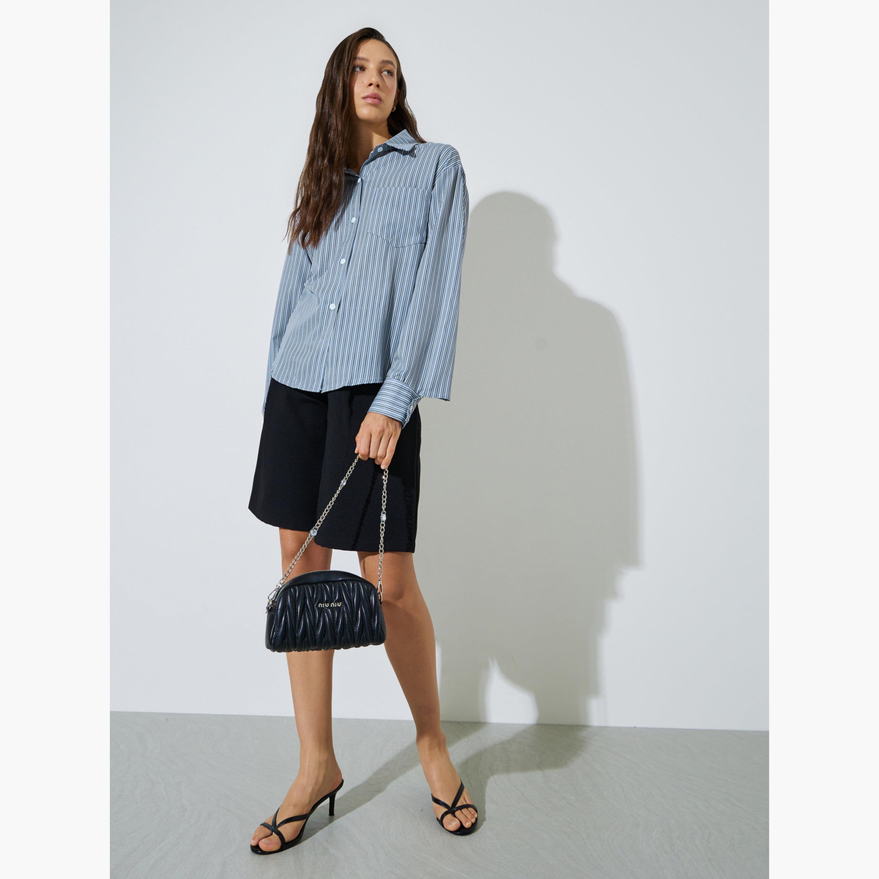 ستايلي - قميص أزرق مخطط بأكمام طويلة-women-clothing-shirtsandblouses-shirts-image-2