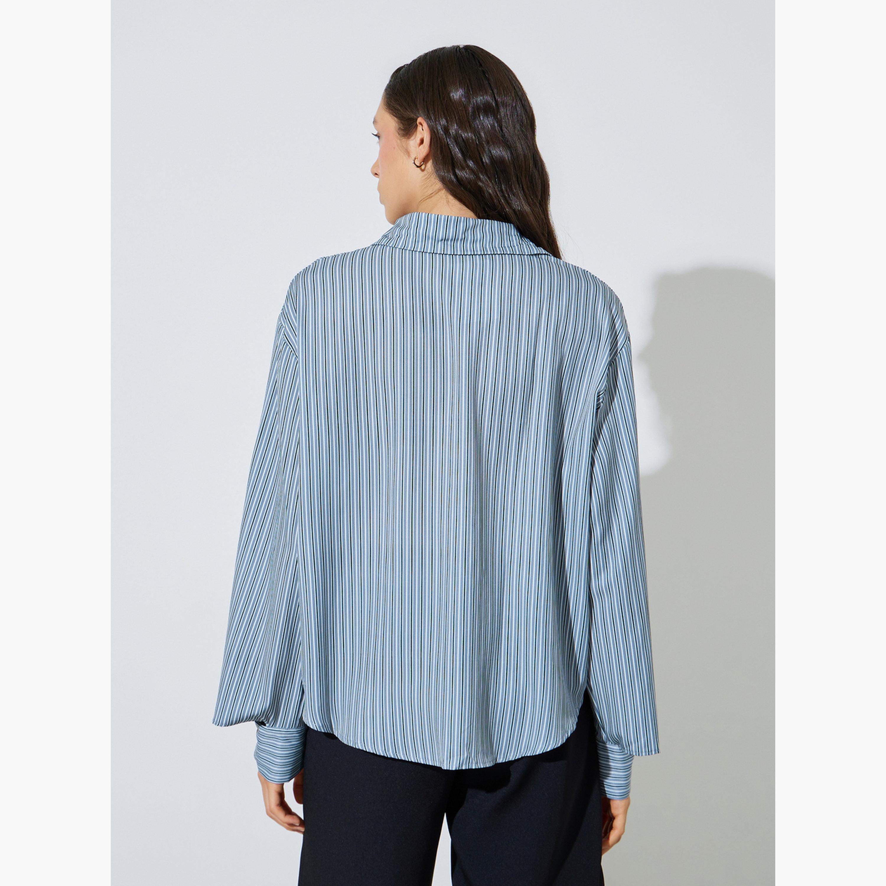 ستايلي - قميص أزرق مخطط بأكمام طويلة-women-clothing-shirtsandblouses-shirts-image-4