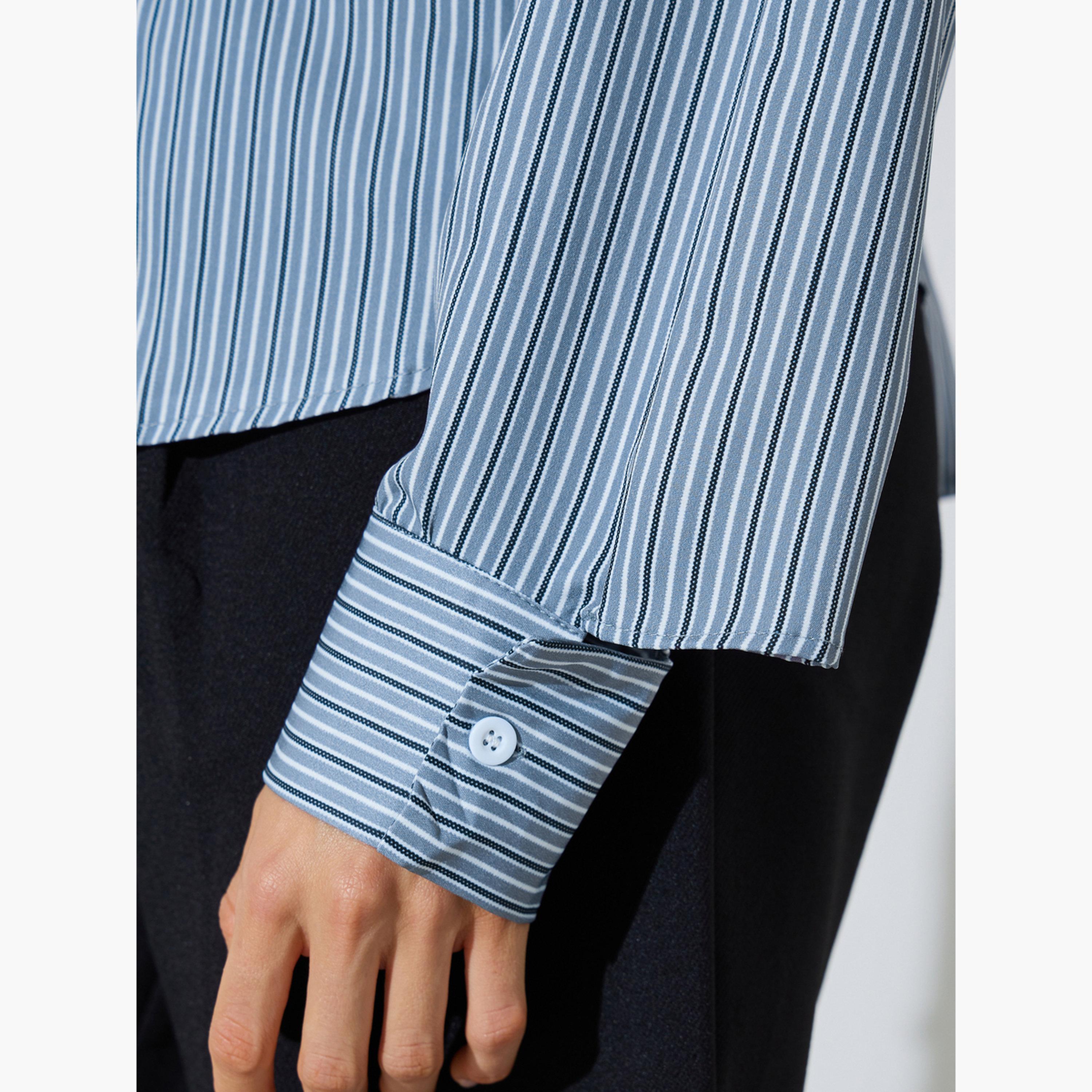 ستايلي - قميص أزرق مخطط بأكمام طويلة-women-clothing-shirtsandblouses-shirts-image-5
