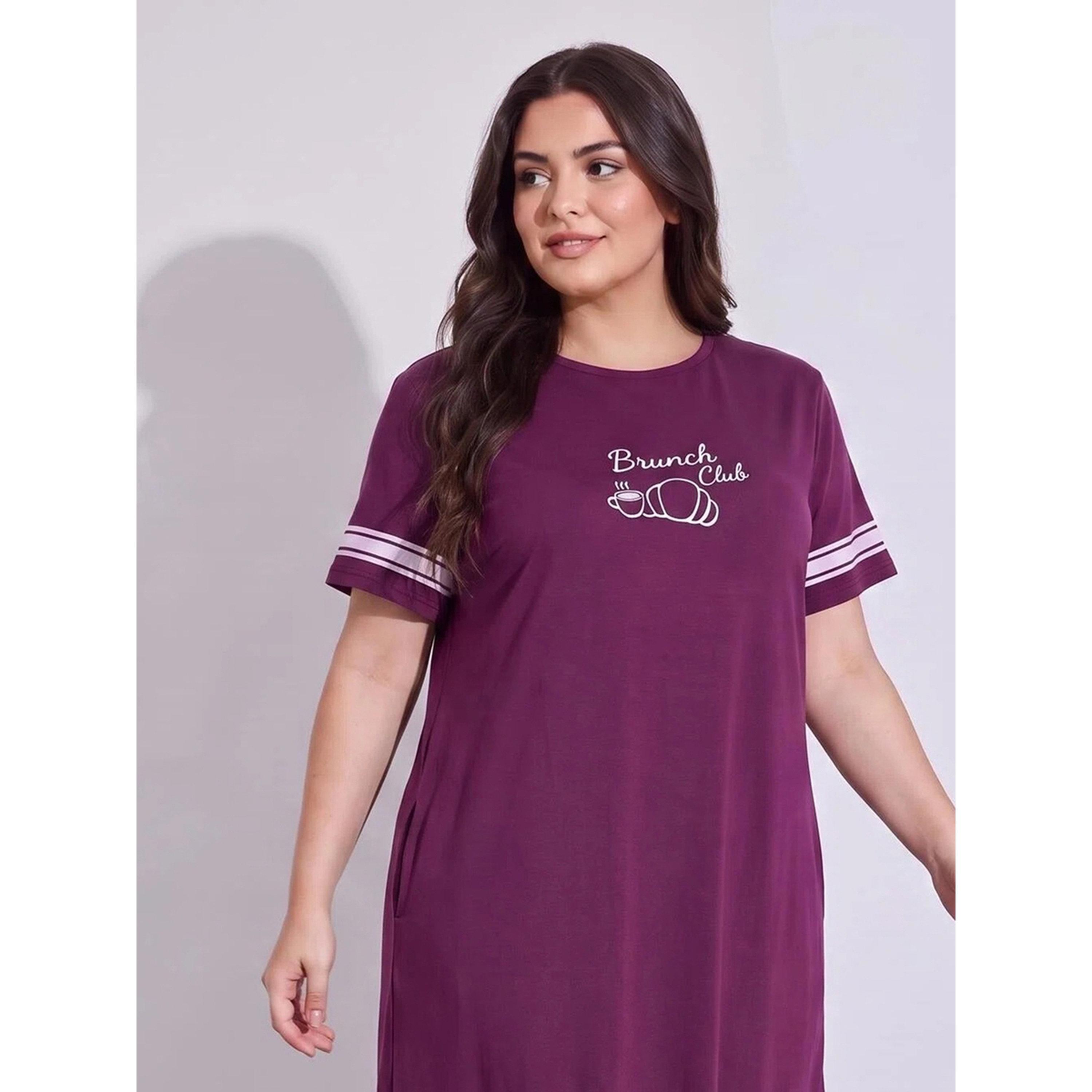 Styli BRUNCH CLUB SLOGAN SLEEVE STRIPES SLEEP TEE - MAXI-women-clothing-nightwear-nighties-image-2