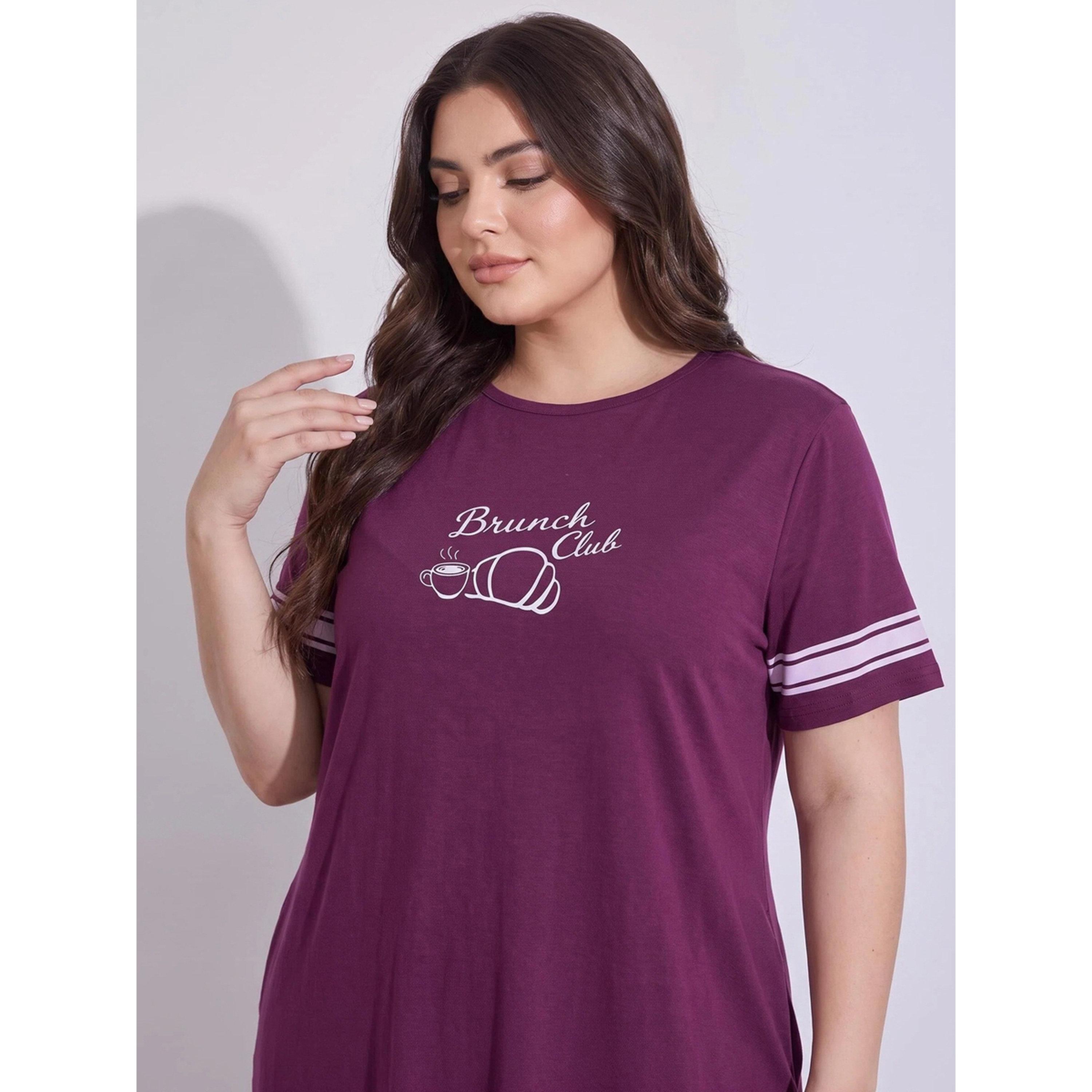ستايلي - تيشيرت نوم مخطط بأكمام زينة شعار نادي برانش - ماكسي-women-clothing-nightwear-nighties-image-3
