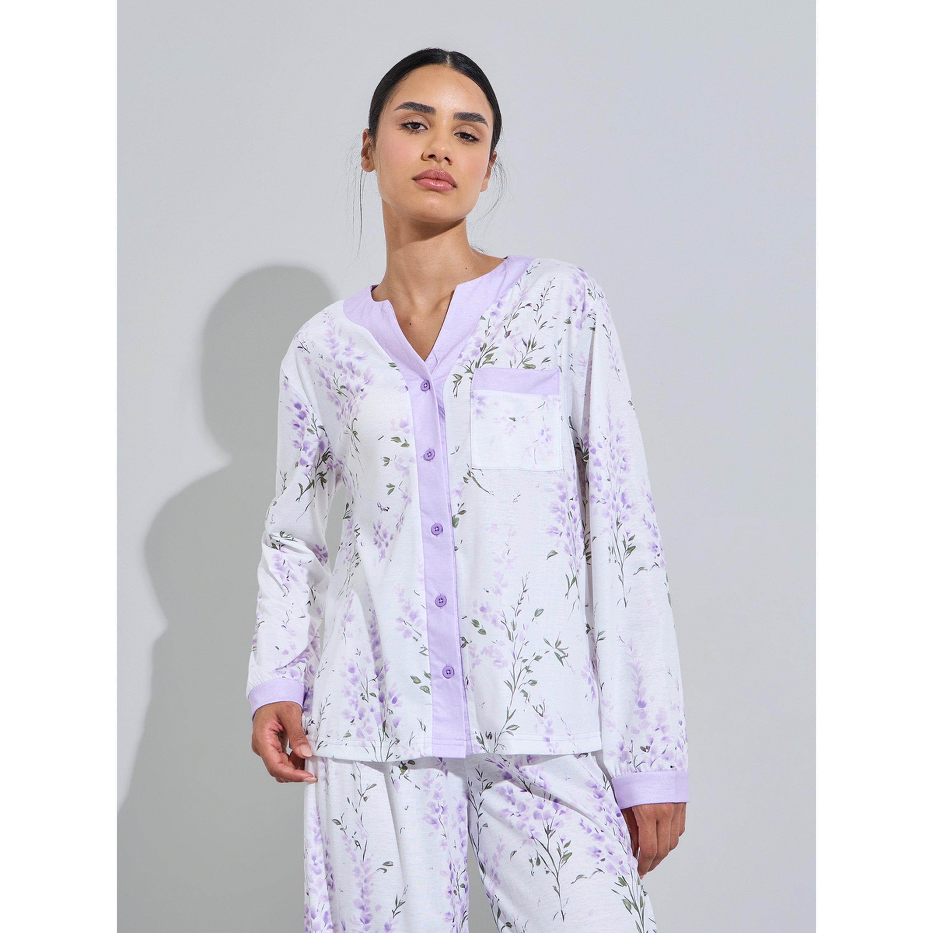طقم بيجاما من بنطال بأرجل واسعة وبلوزة بطبعة زهور كاملة-women-clothing-nightwear-pyjamas-longsets-image-2