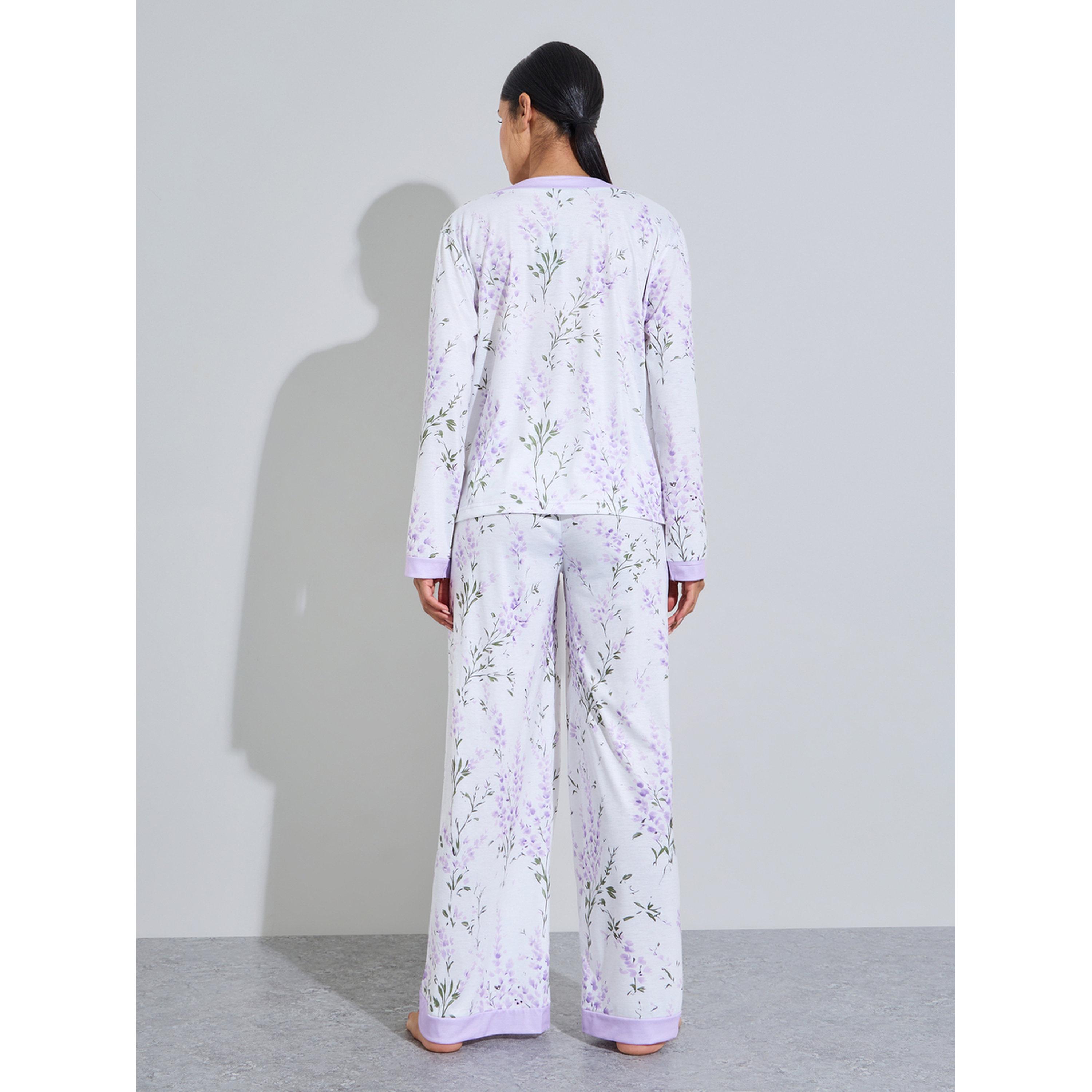 طقم بيجاما من بنطال بأرجل واسعة وبلوزة بطبعة زهور كاملة-women-clothing-nightwear-pyjamas-longsets-image-3