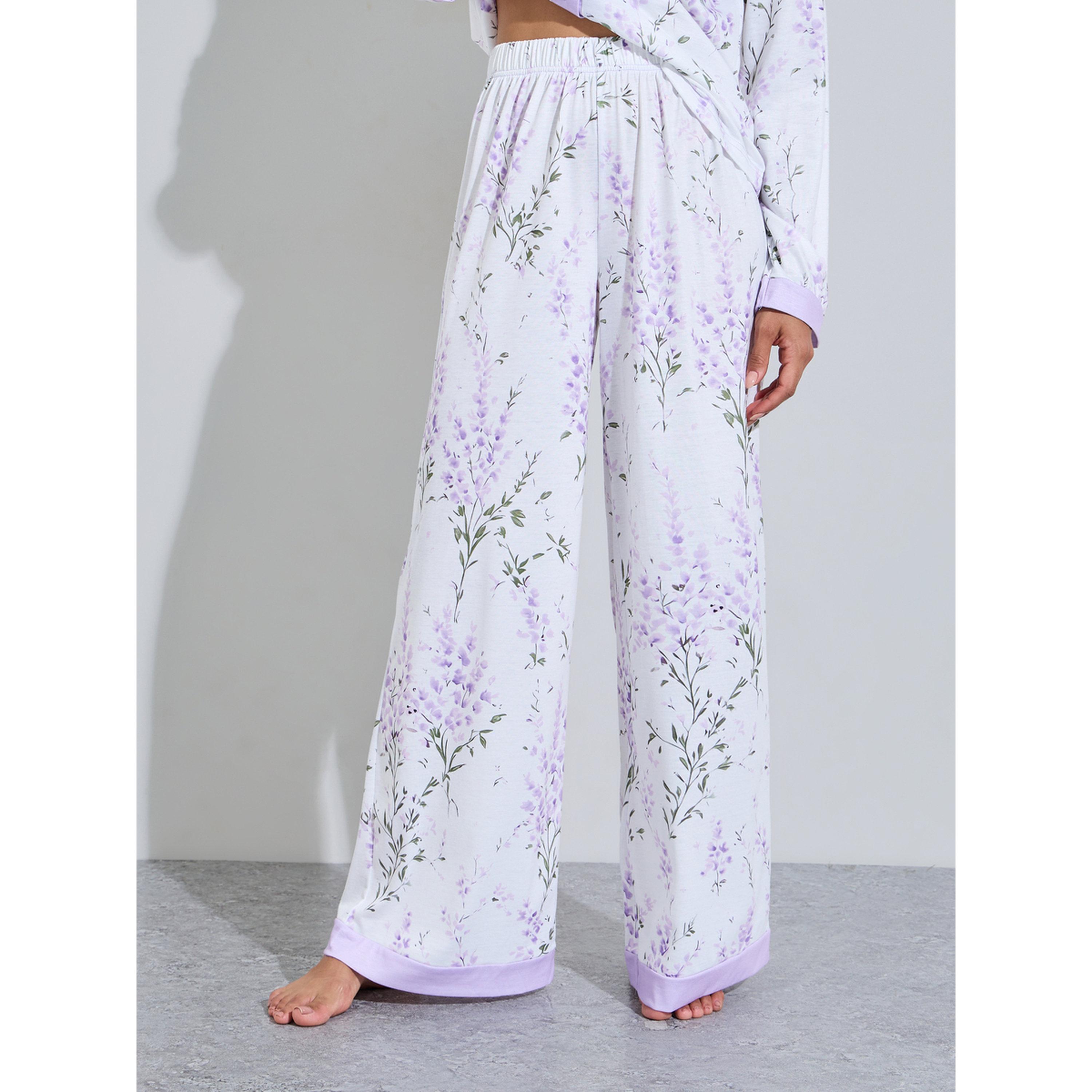طقم بيجاما من بنطال بأرجل واسعة وبلوزة بطبعة زهور كاملة-women-clothing-nightwear-pyjamas-longsets-image-4
