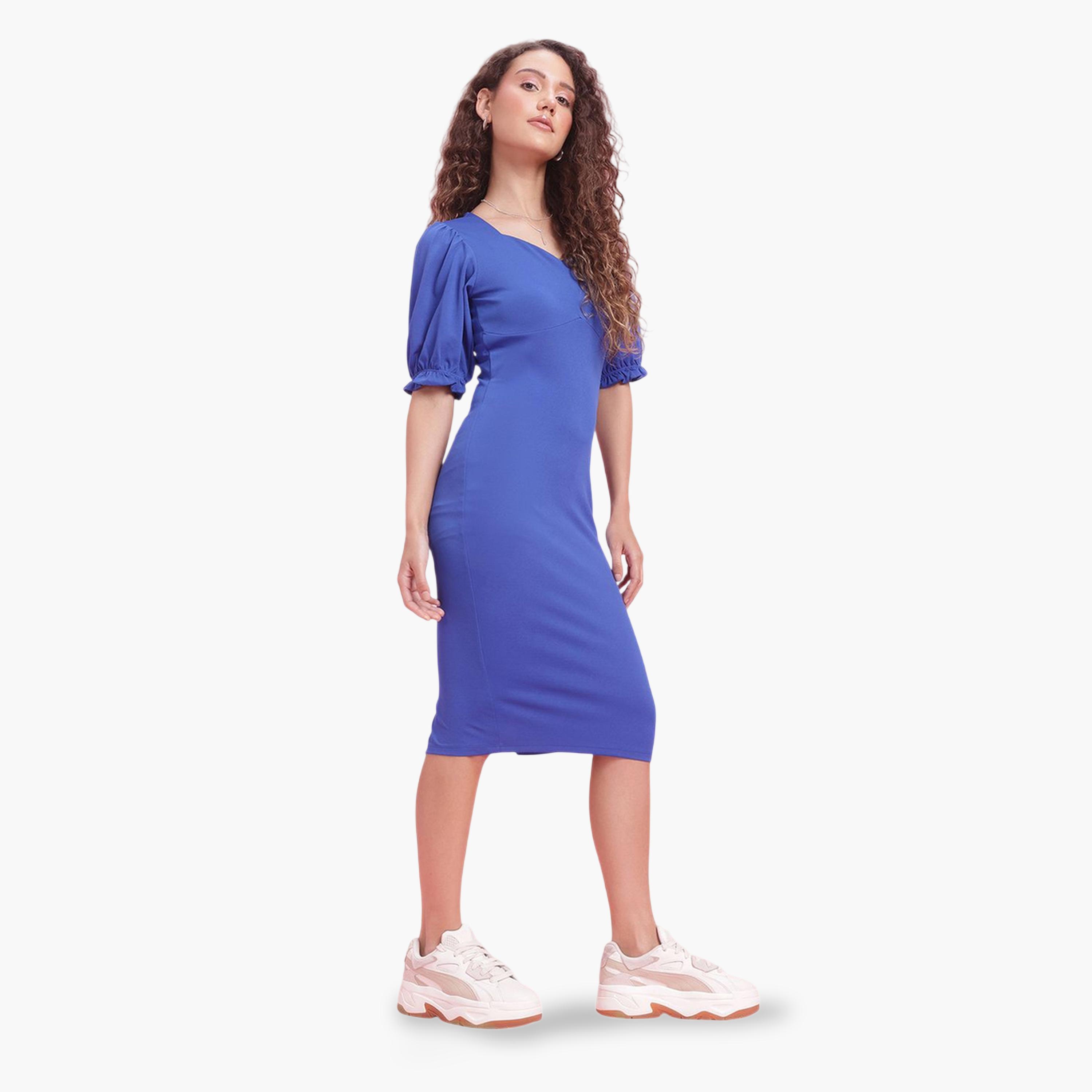 فستان ميدي بقصة ضيقة للحفلات بأكمام قصيرة منفوخة-women-clothing-dresses-image-5