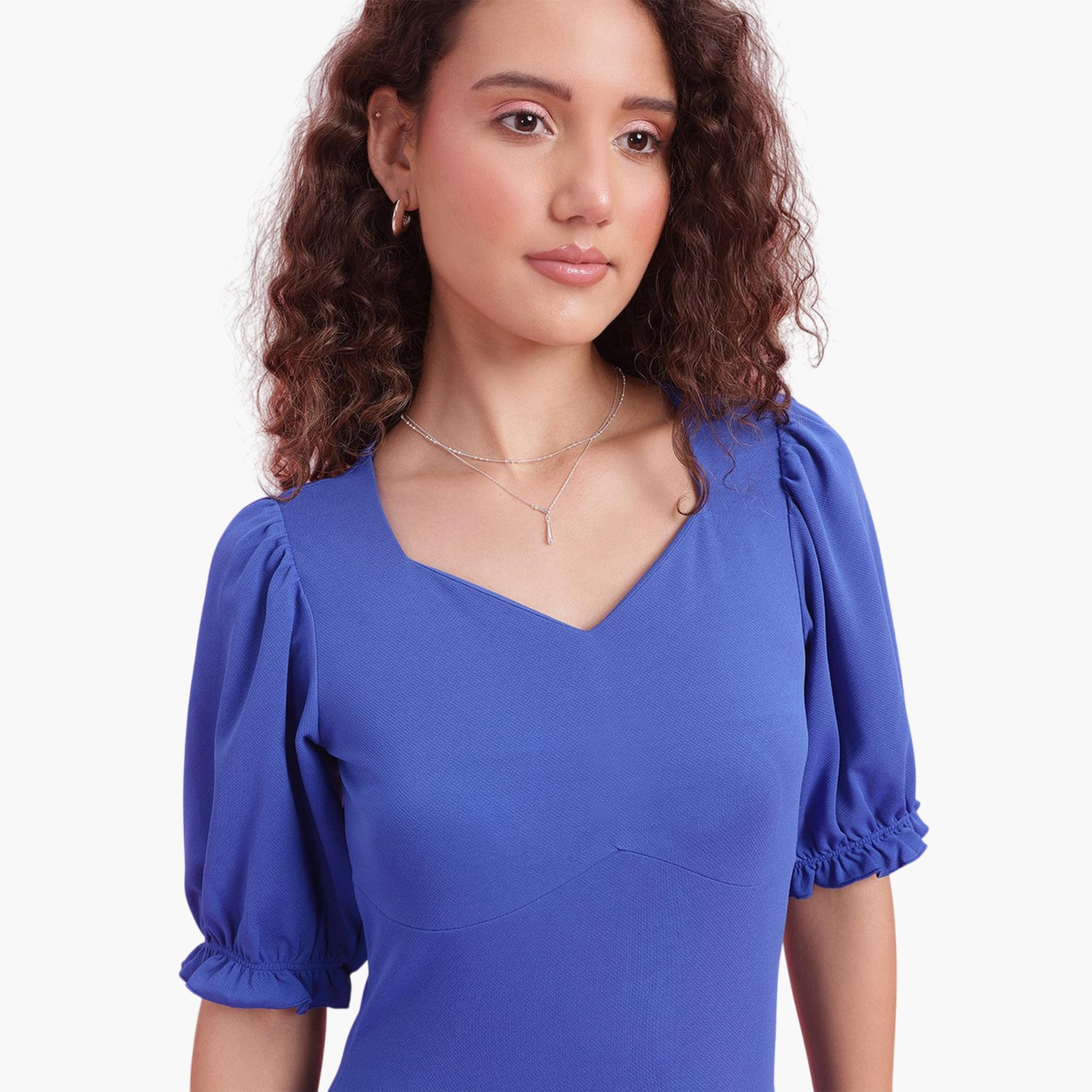 فستان ميدي بقصة ضيقة للحفلات بأكمام قصيرة منفوخة-women-clothing-dresses-image-6