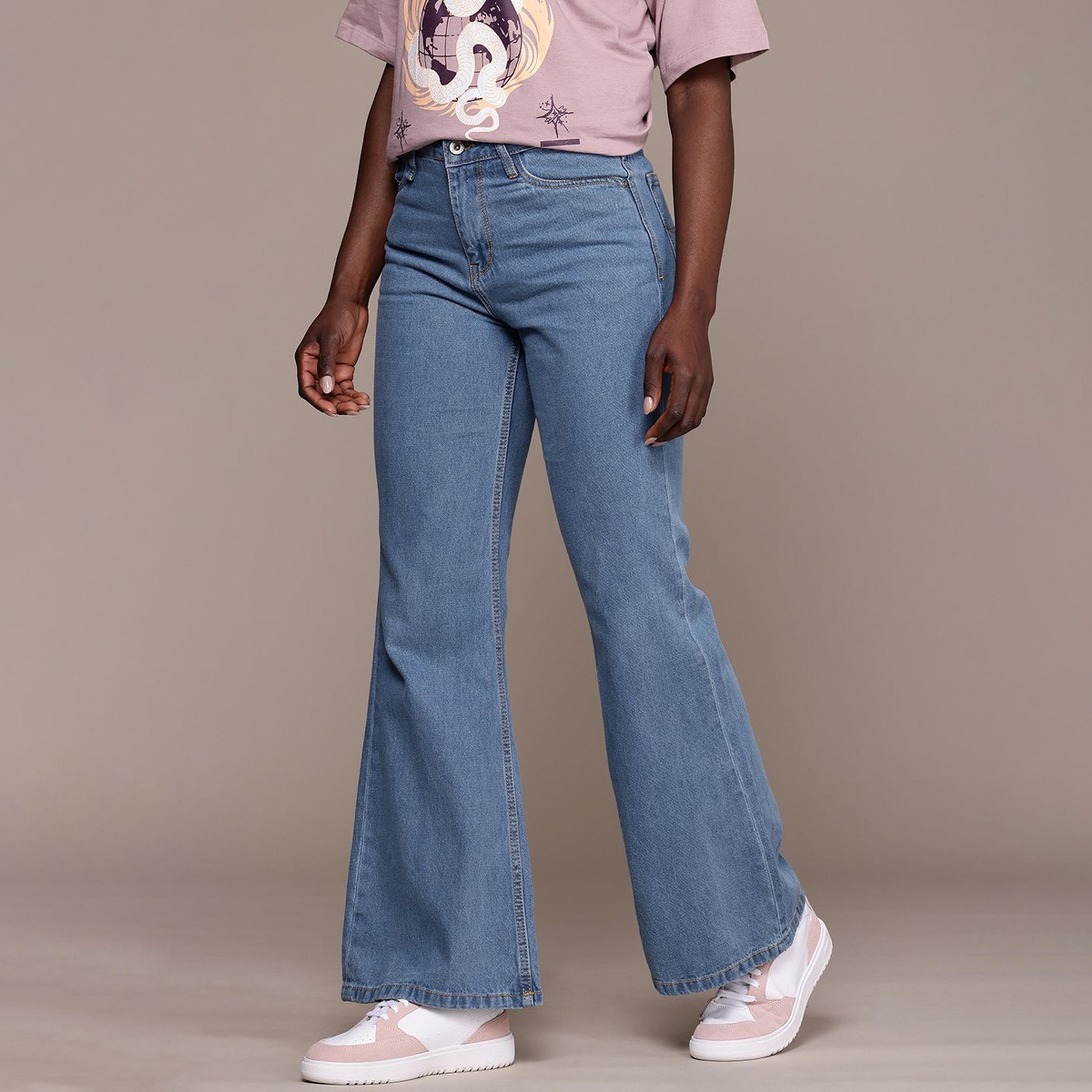 Roadster X Styli Blue Cotton Slim Flared High Rise Jeans-women-clothing-jeans-image-1