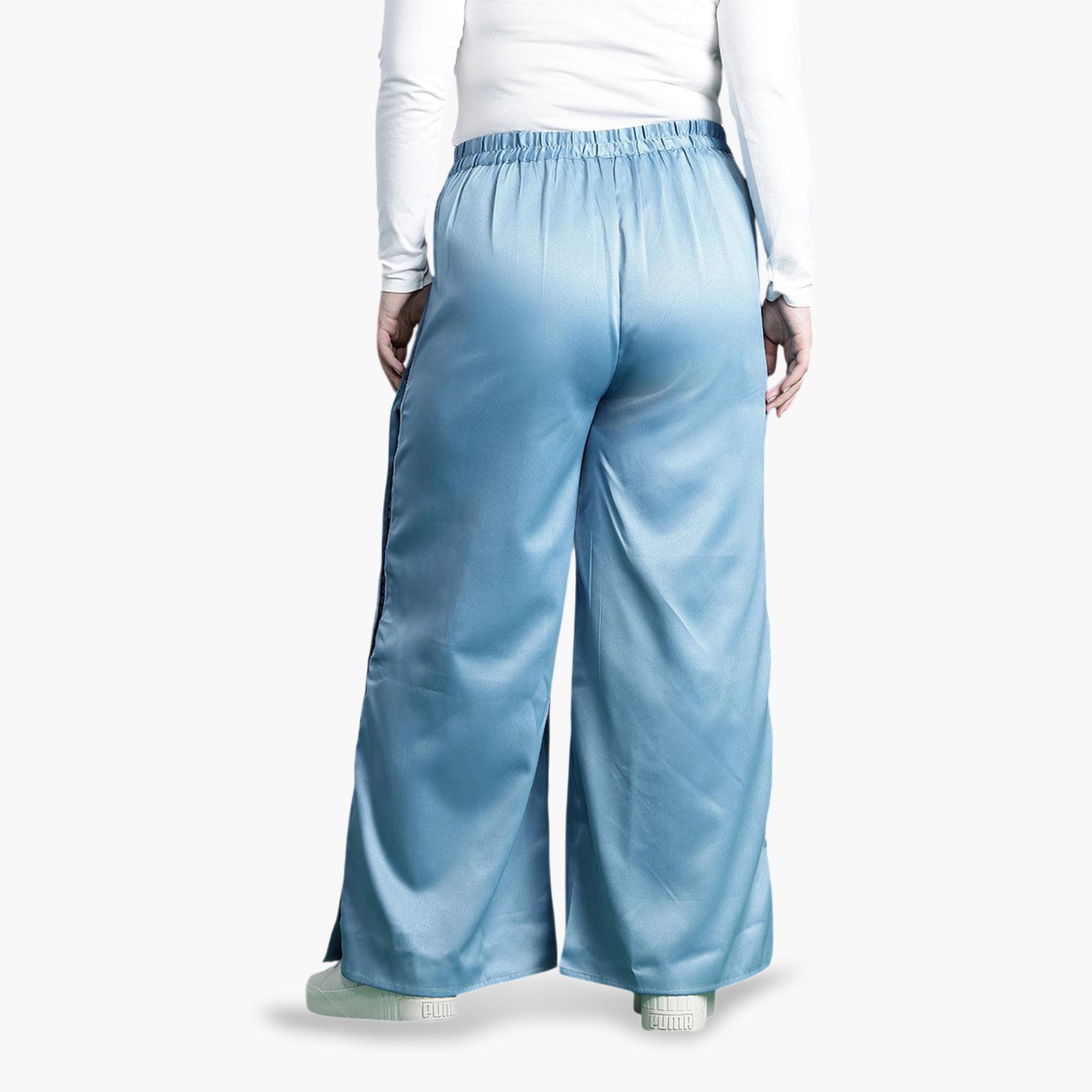 بنطال ساتان بأرجل واسعة بتفاصيل أزرار ومقاسات كبيرة أزرق-women-clothing-plussize-joggers-image-4