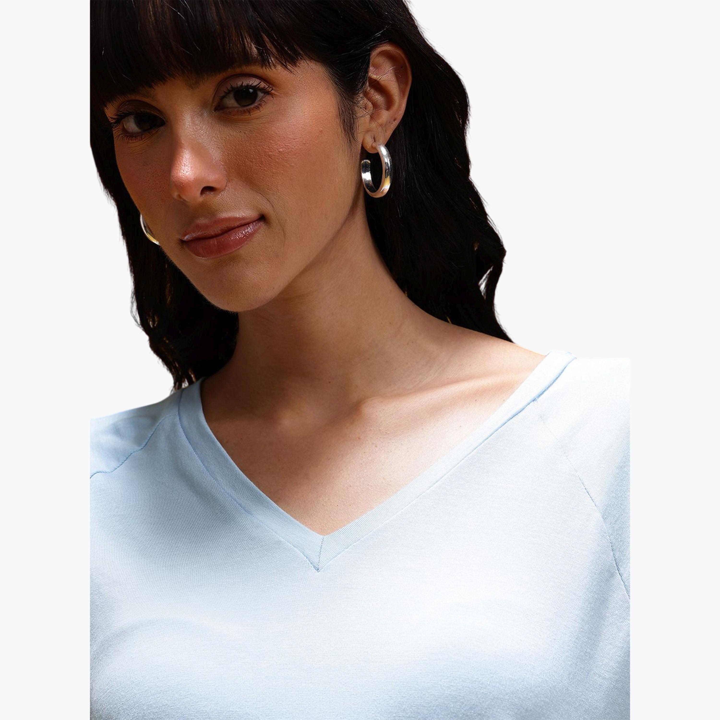 HERE&NOW X Styli Modest Blue V-Neck Long Sleeve Top-women-clothing-shirtsandblouses-blouses-image-6