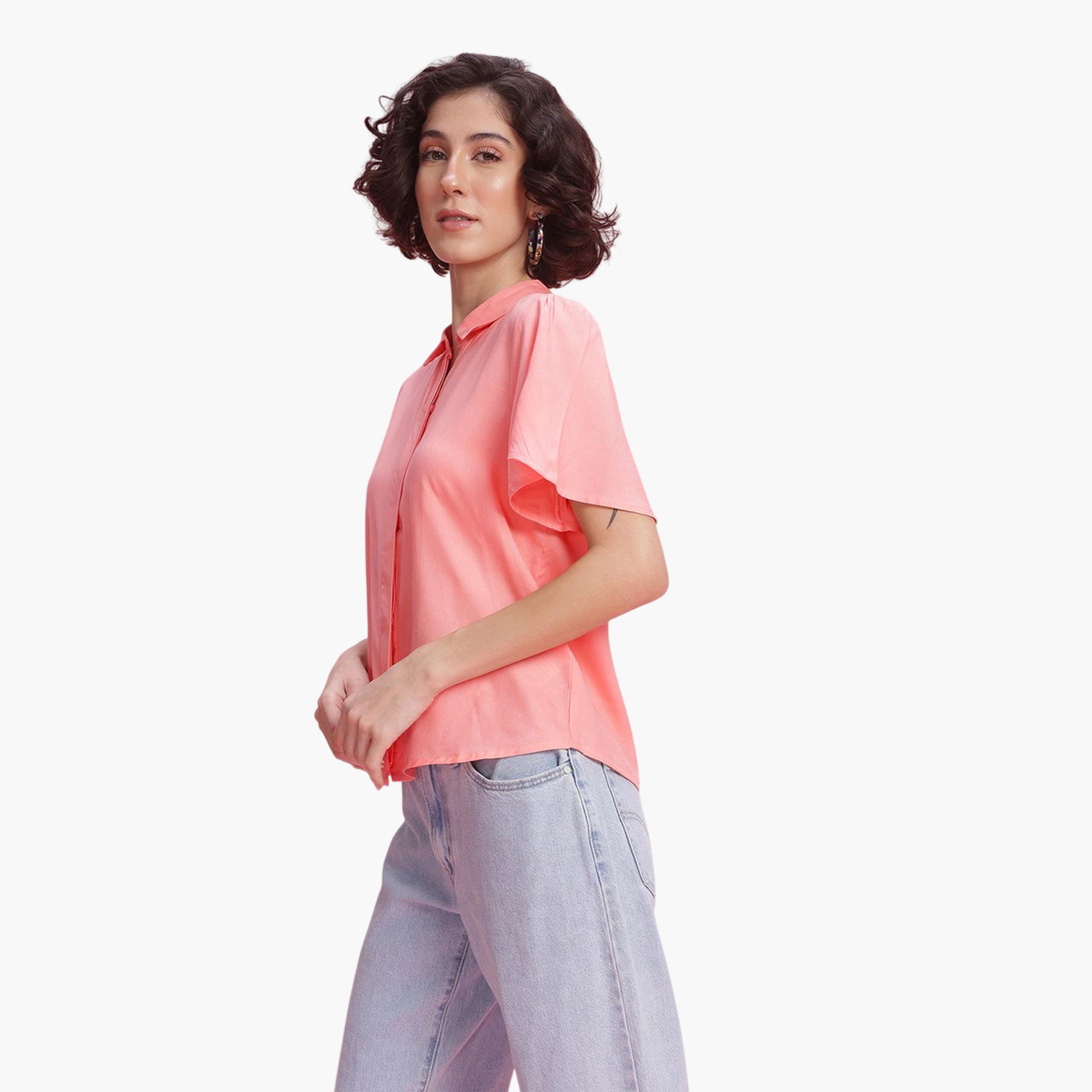 DressBerry X Styli Pink Short Sleeve Regular Fit Shirt-women-clothing-shirtsandblouses-shirts-image-3