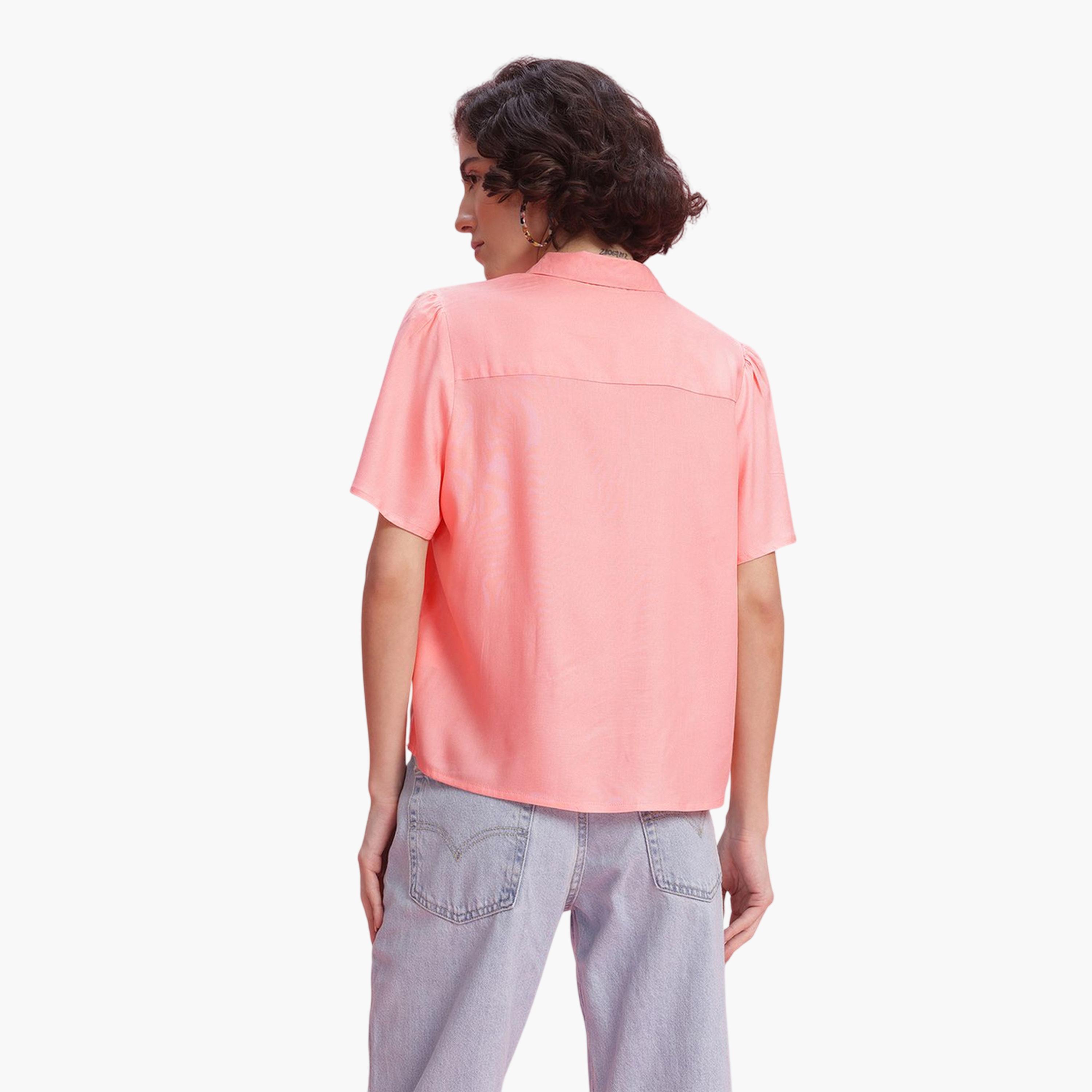 DressBerry X Styli Pink Short Sleeve Regular Fit Shirt-women-clothing-shirtsandblouses-shirts-image-4