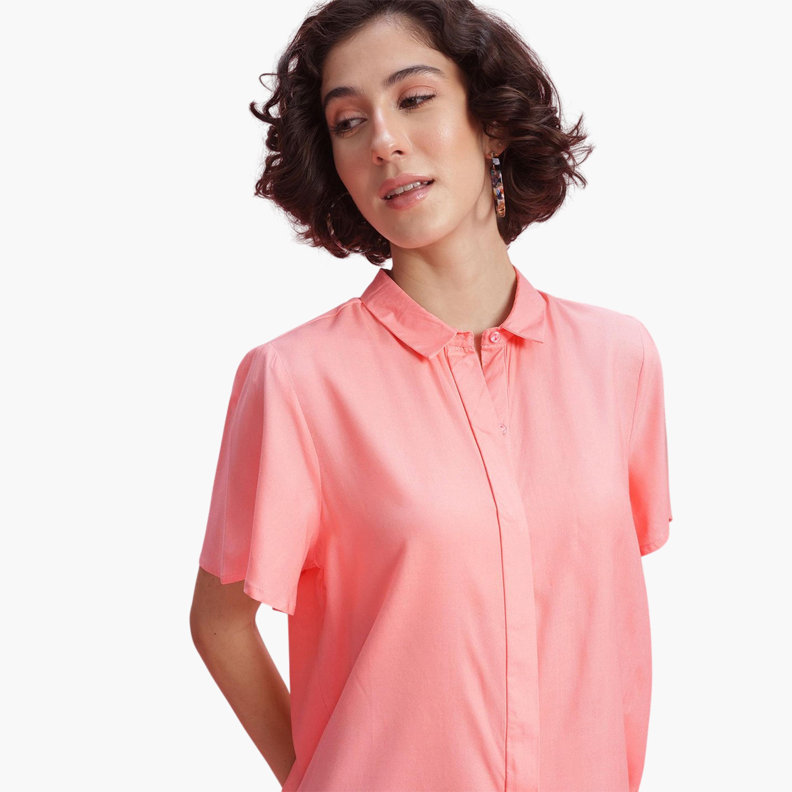 DressBerry X Styli Pink Short Sleeve Regular Fit Shirt-women-clothing-shirtsandblouses-shirts-image-5