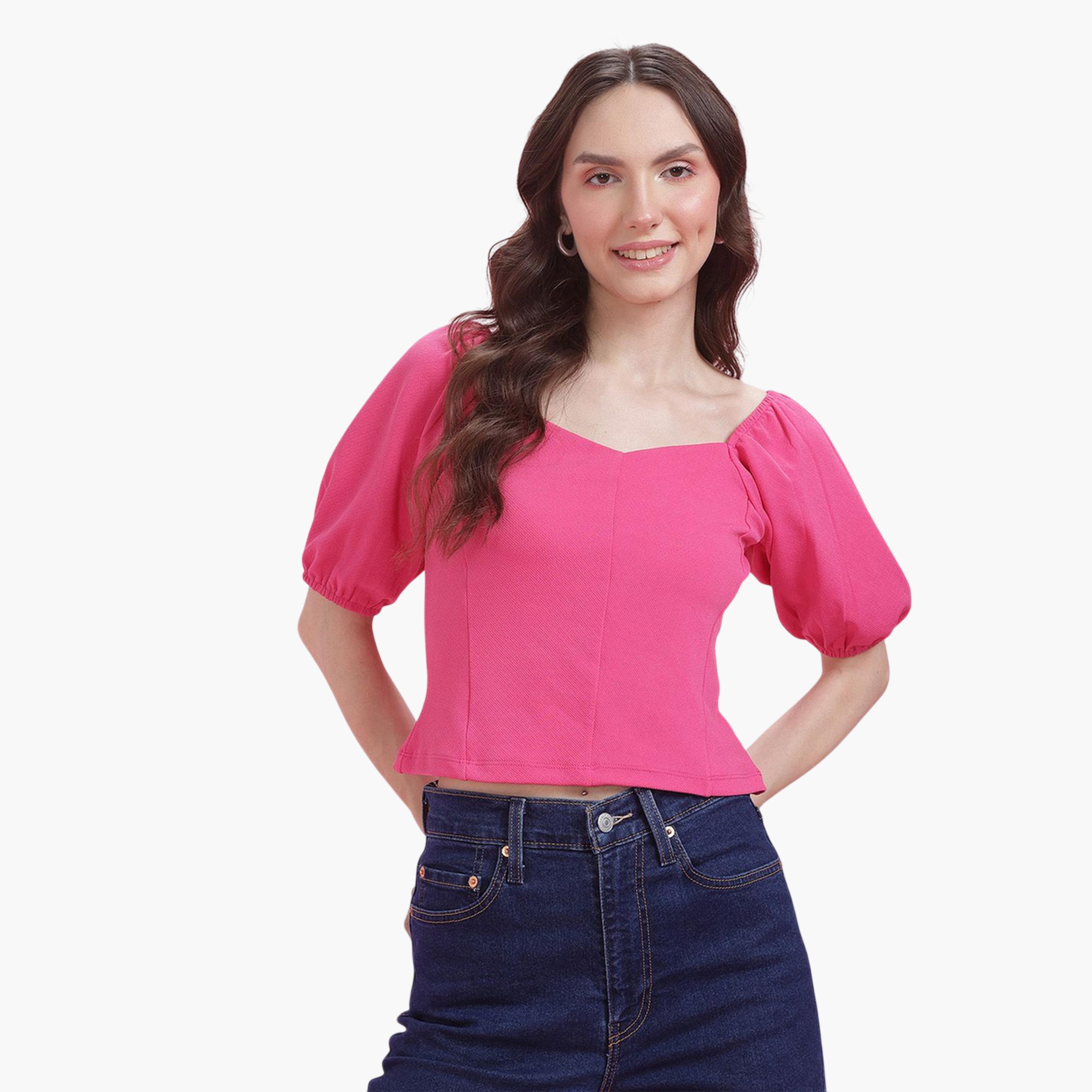 DressBerry X Styli Pink Short Sleeve Crop Top-women-clothing-shirtsandblouses-blouses-image-1