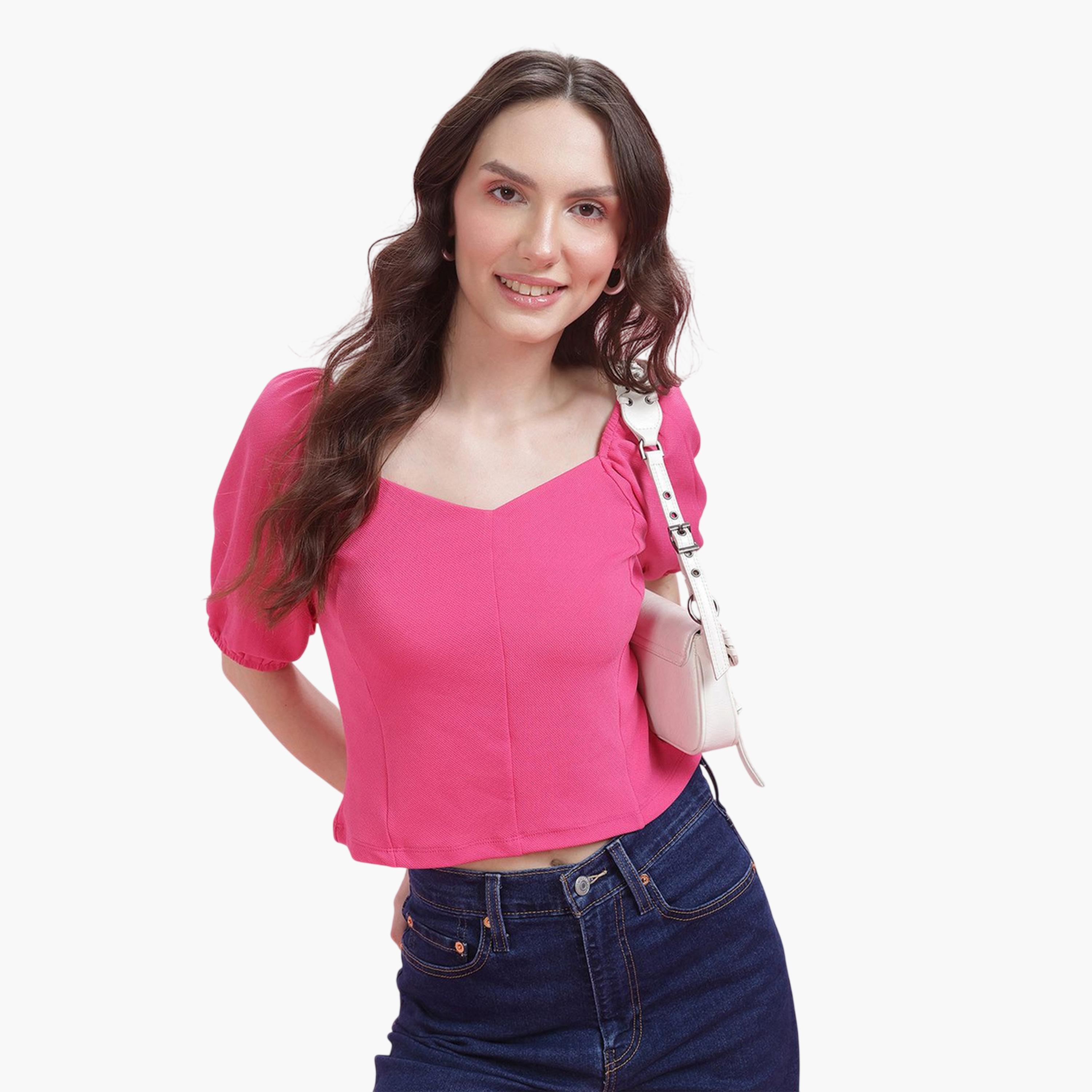 DressBerry X Styli Pink Short Sleeve Crop Top-women-clothing-shirtsandblouses-blouses-image-3