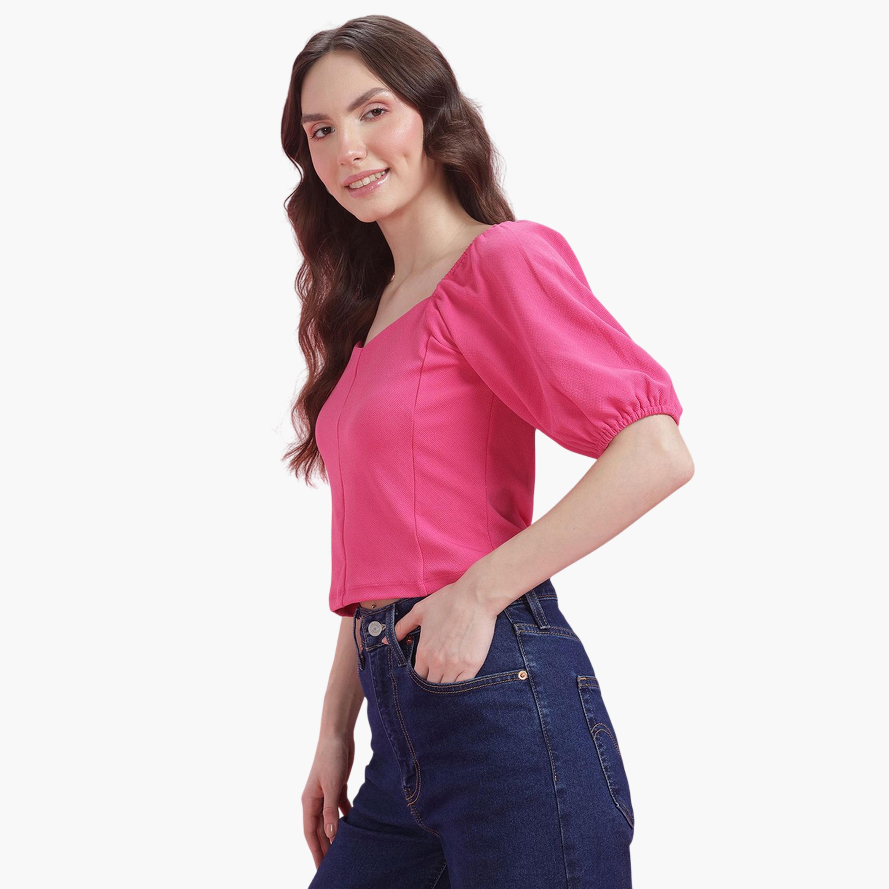 DressBerry X Styli Pink Short Sleeve Crop Top-women-clothing-shirtsandblouses-blouses-image-4