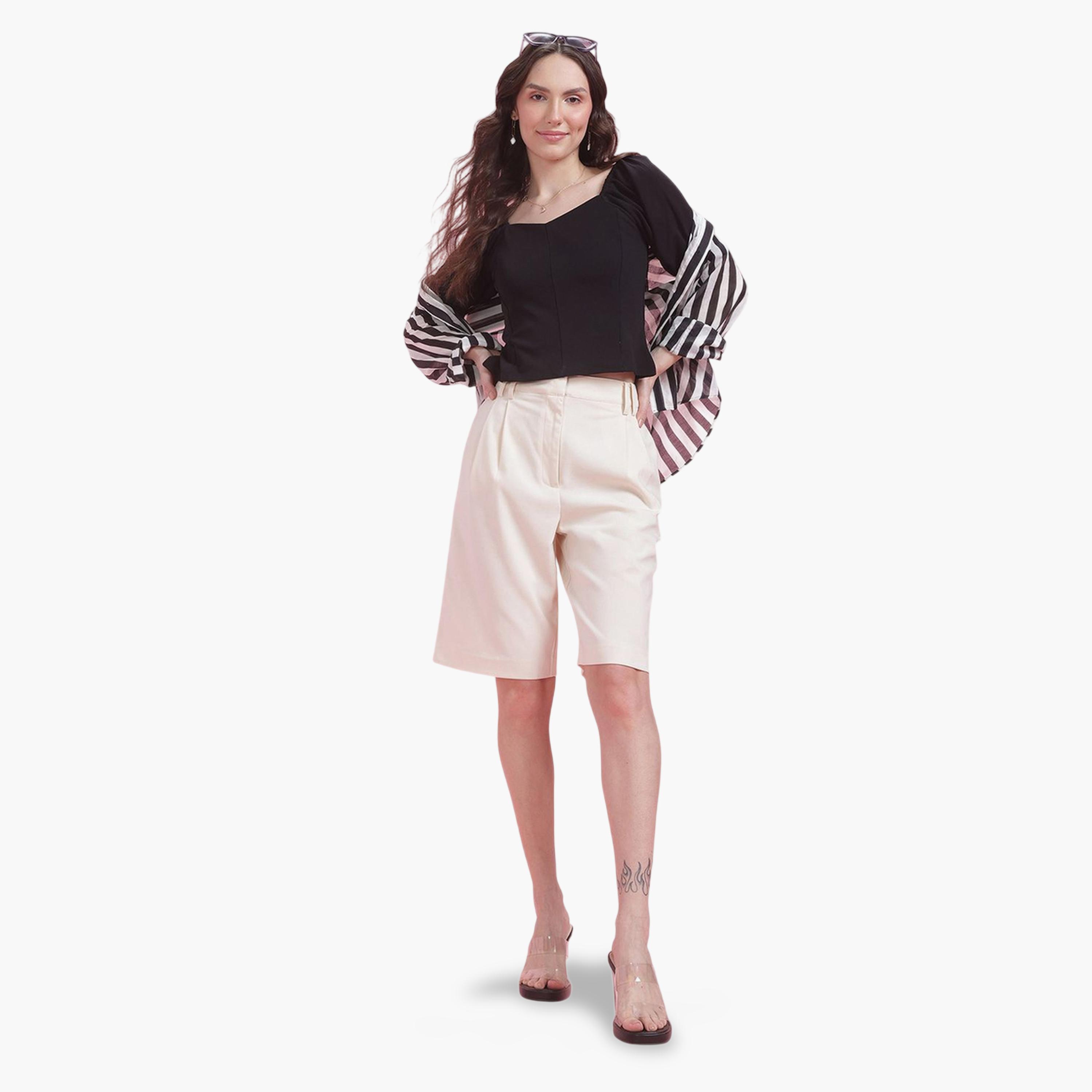 بلوزة قصيرة بأكمام قصيرة وياقة قلب-women-clothing-shirtsandblouses-blouses-image-2