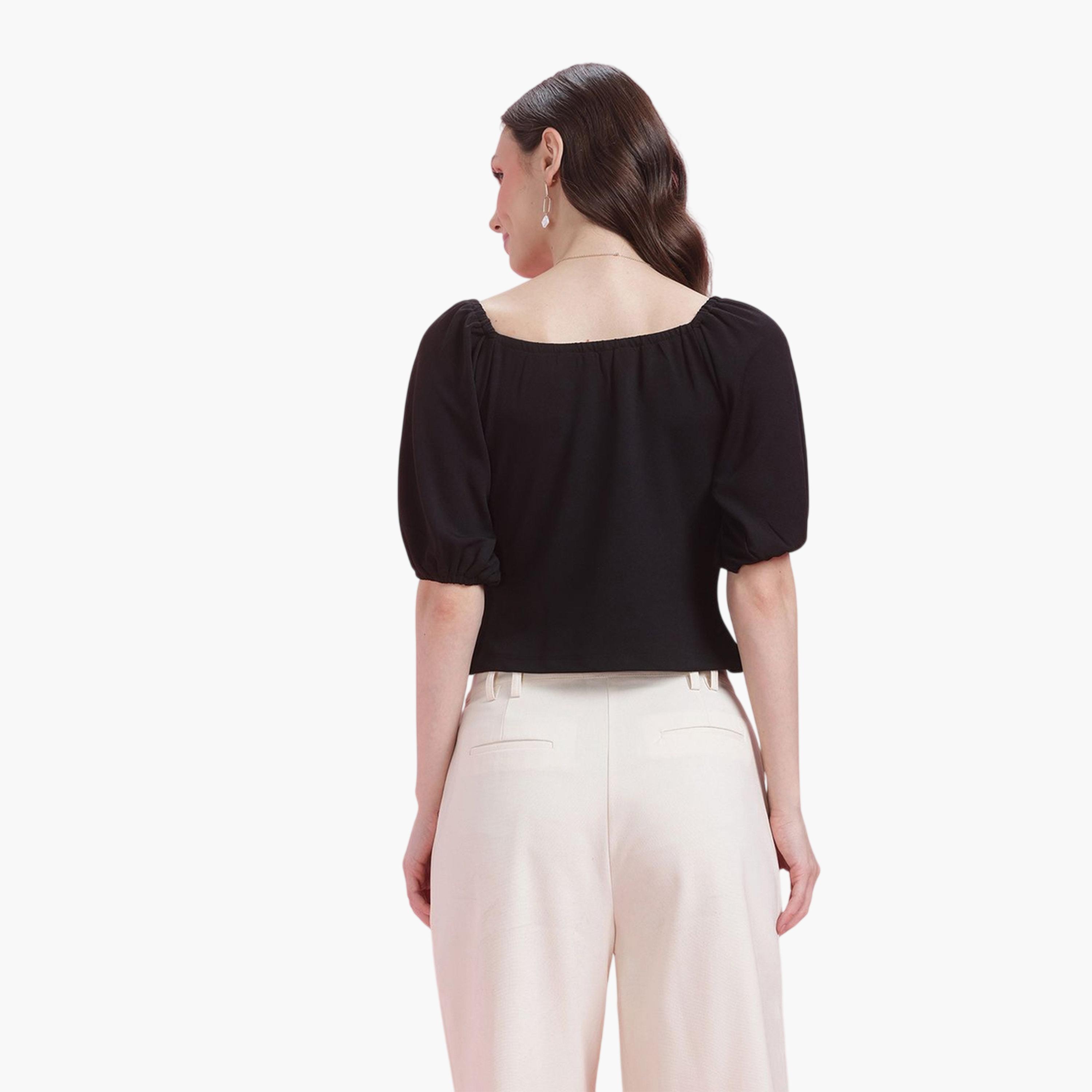 بلوزة قصيرة بأكمام قصيرة وياقة قلب-women-clothing-shirtsandblouses-blouses-image-4