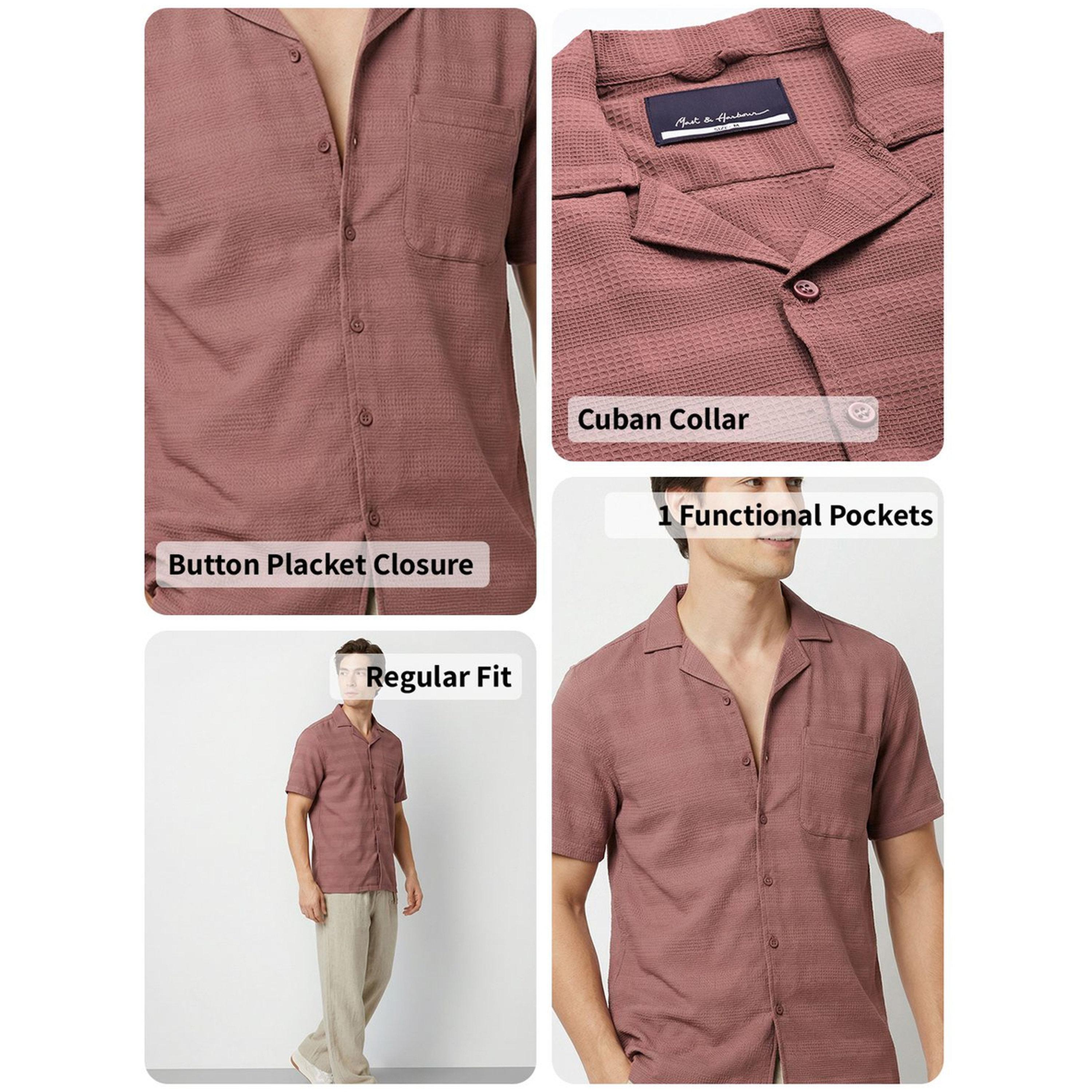 قميص كاجوال بياقة كوبية وتهميم بارز الملمس للرجال-men-clothing-shirts-image-4