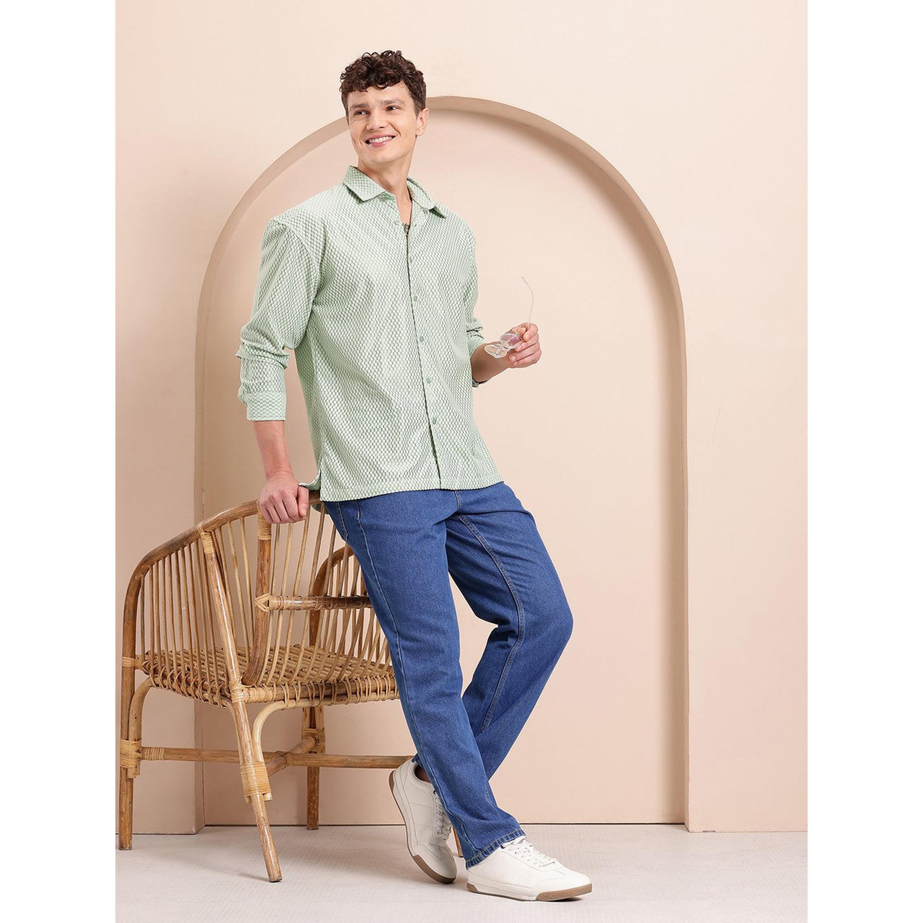 قميص منسوج بقصة مريحة ونمط مربعات للرجال-men-clothing-shirts-image-2