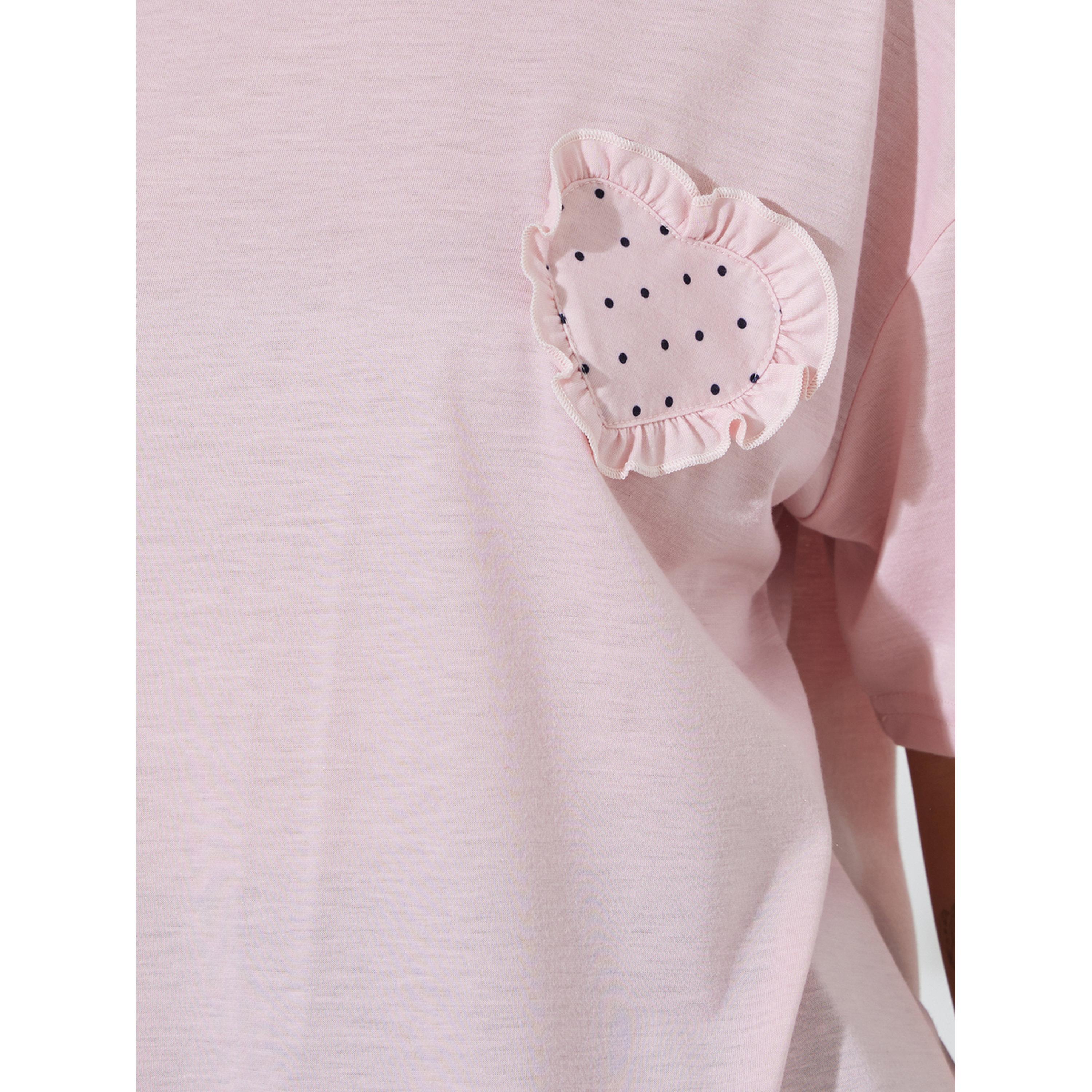 Styli Heart Ruffle Edge Drop Shoulder T-Shirt and Polka Dot Straight Pyjama Sey Set-women-clothing-nightwear-pyjamas-longsets-image-5