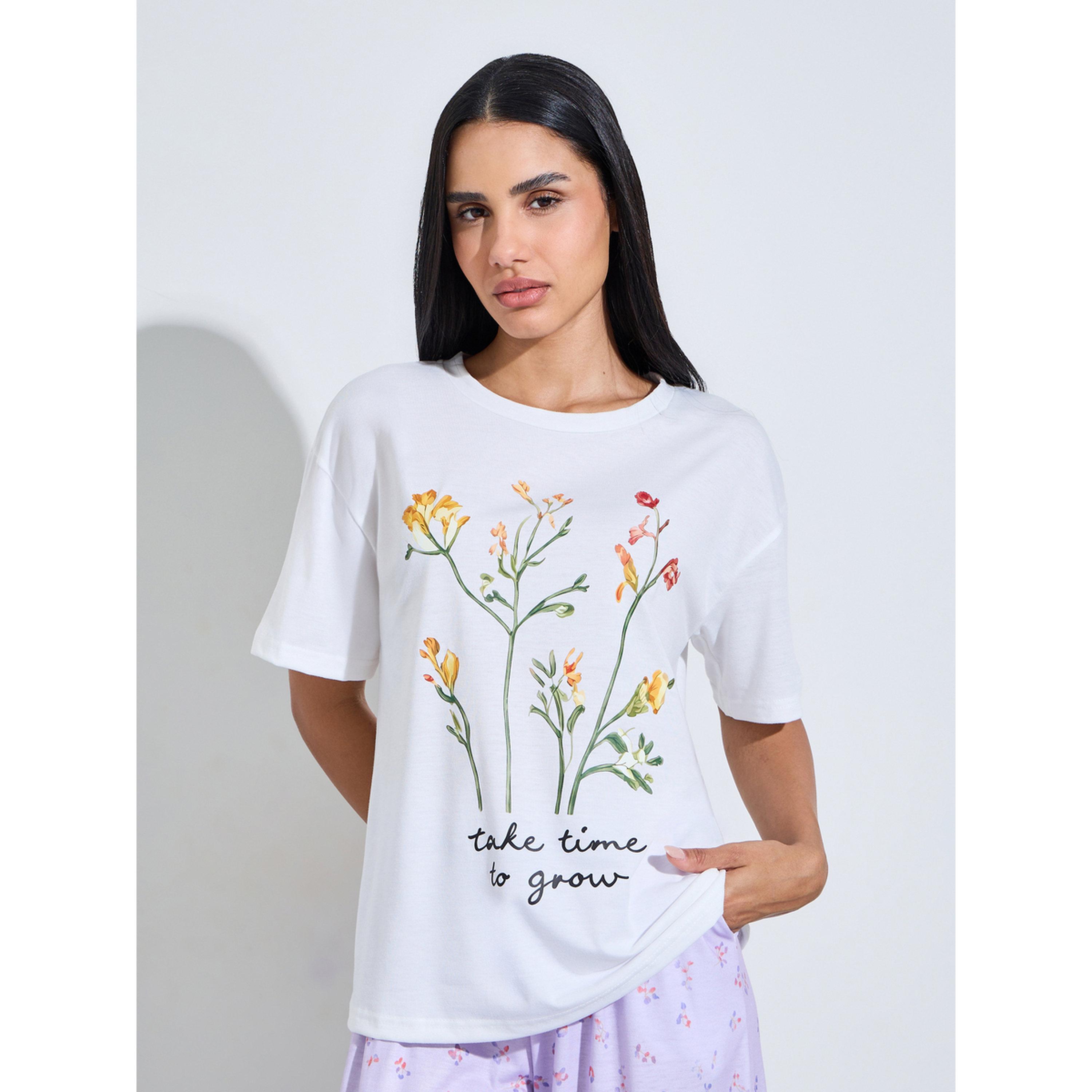 Styli Multi-Color Floral Print T-Shirt and Wide Leg Pants Pyjama Set-women-clothing-nightwear-pyjamas-longsets-image-2