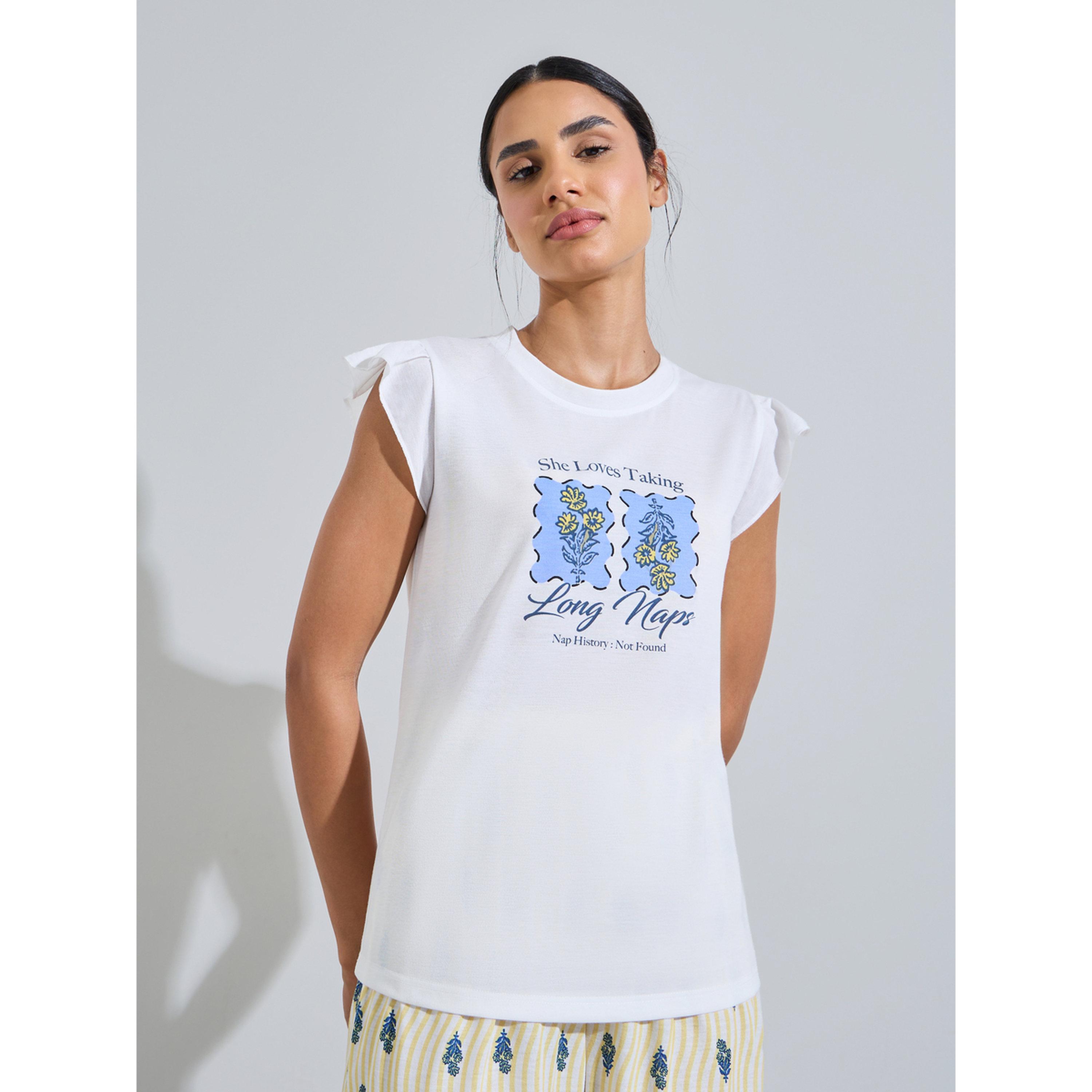 ستايلي - بيجاما توب مطبوع بألوان متعددة وتفاصيل مكشكشة وبنطال مطبوع بالكامل-women-clothing-nightwear-pyjamas-longsets-image-2