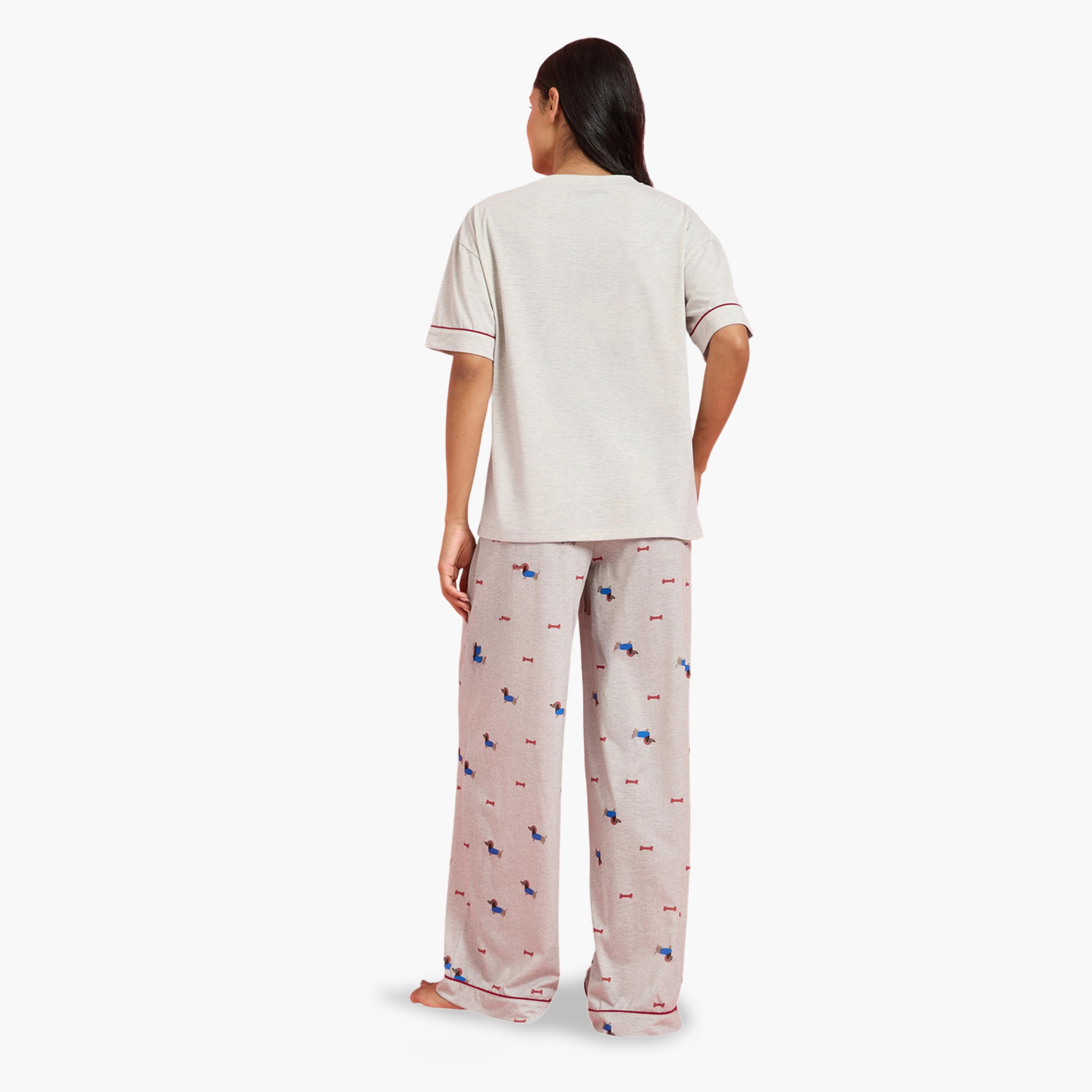 Styli Grey Printed T-Shirt and Wide Leg Pants Pyjama Set-women-clothing-nightwear-pyjamas-longsets-image-3
