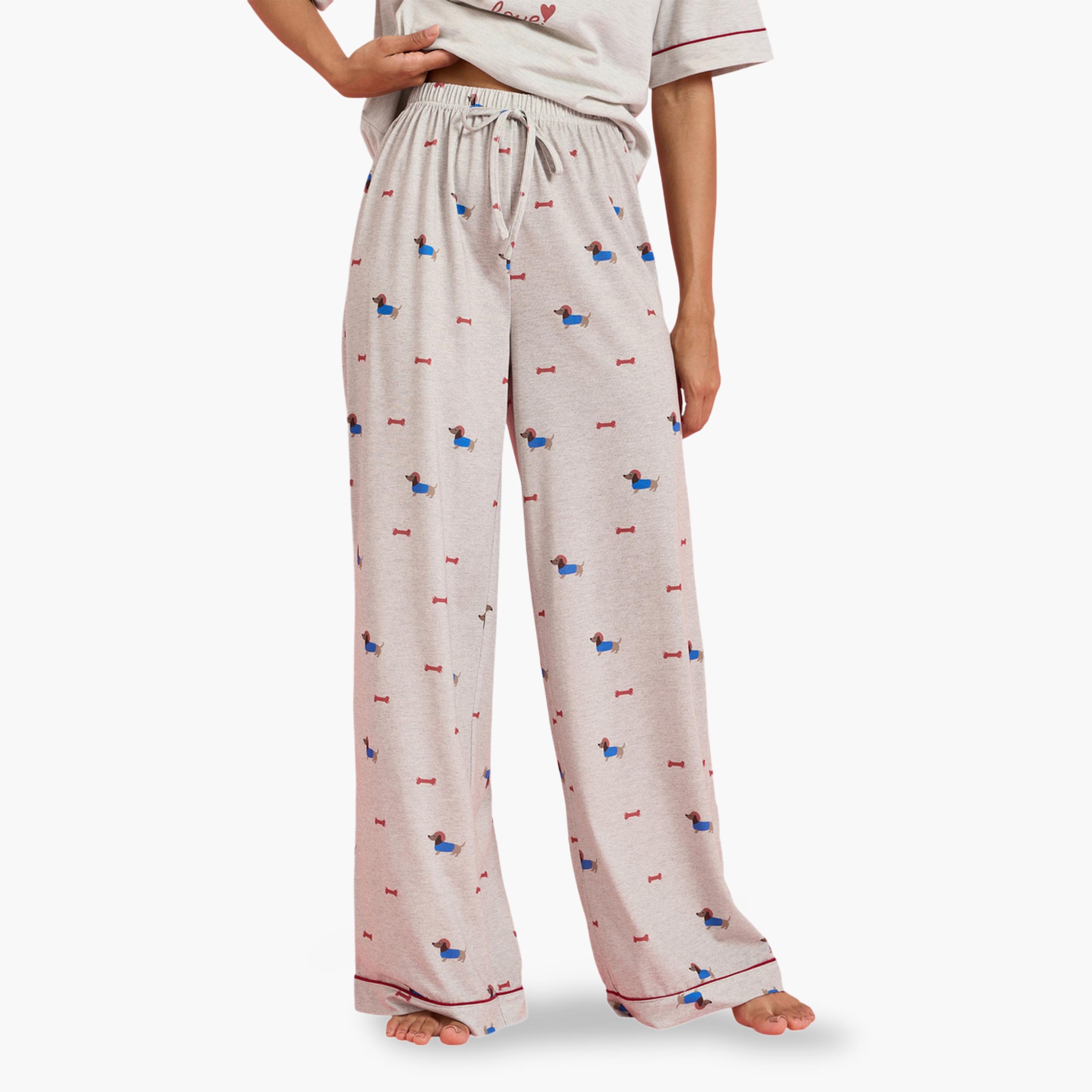 Styli Grey Printed T-Shirt and Wide Leg Pants Pyjama Set-women-clothing-nightwear-pyjamas-longsets-image-4