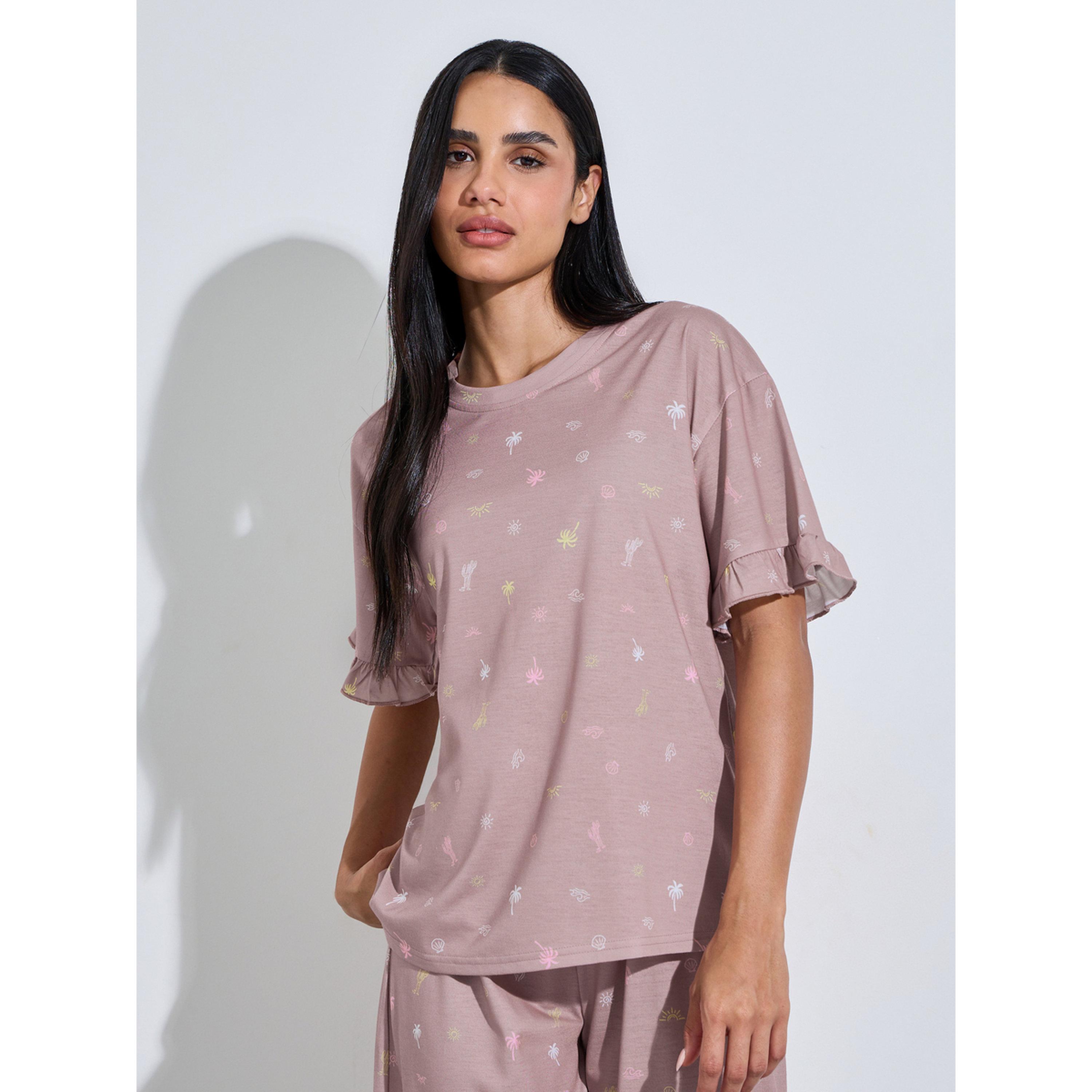 طقم بيجاما من بنطال بأرجل واسعة وتيشيرت بأكمام قصيرة وكشكش-women-clothing-nightwear-pyjamas-longsets-image-2