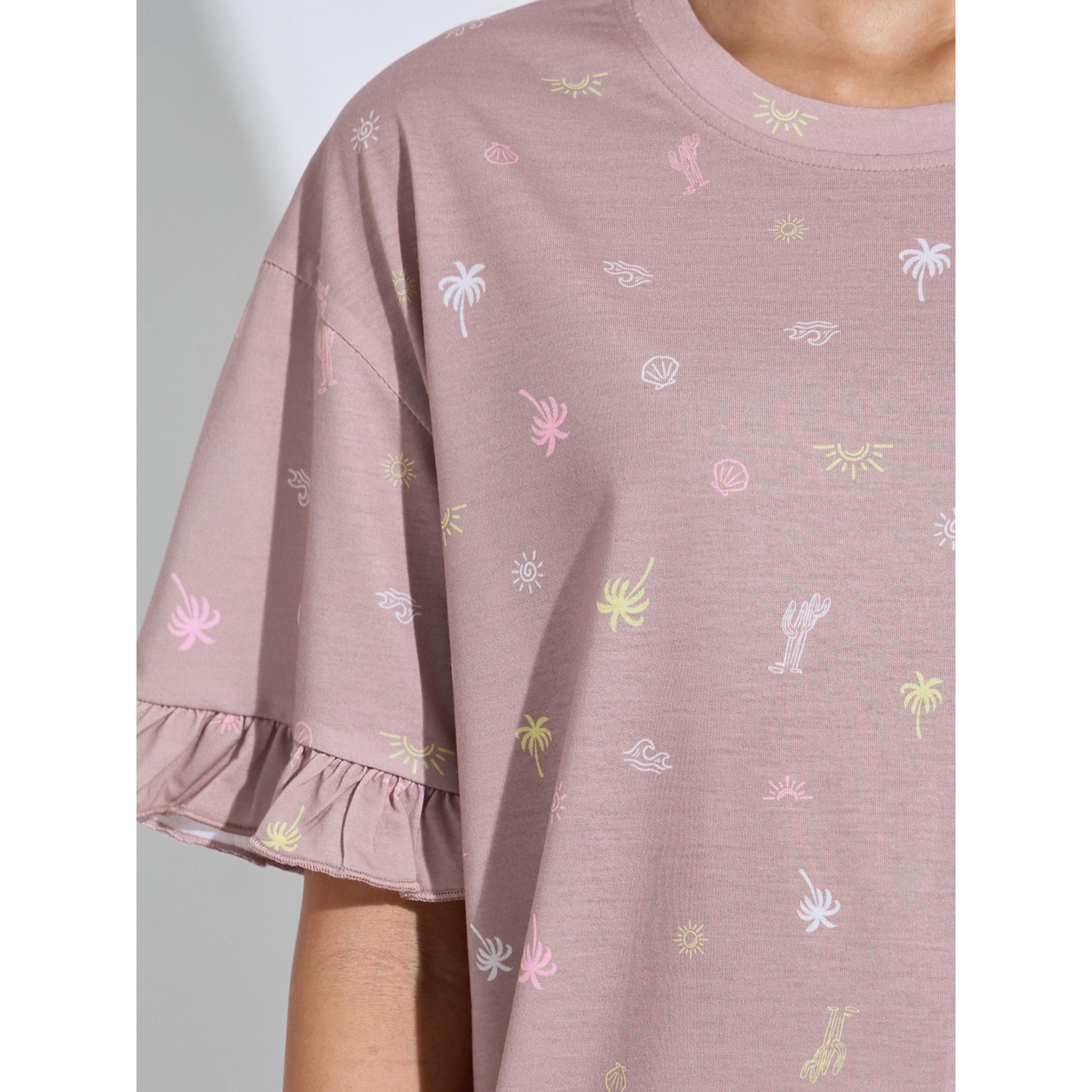 طقم بيجاما من بنطال بأرجل واسعة وتيشيرت بأكمام قصيرة وكشكش-women-clothing-nightwear-pyjamas-longsets-image-5
