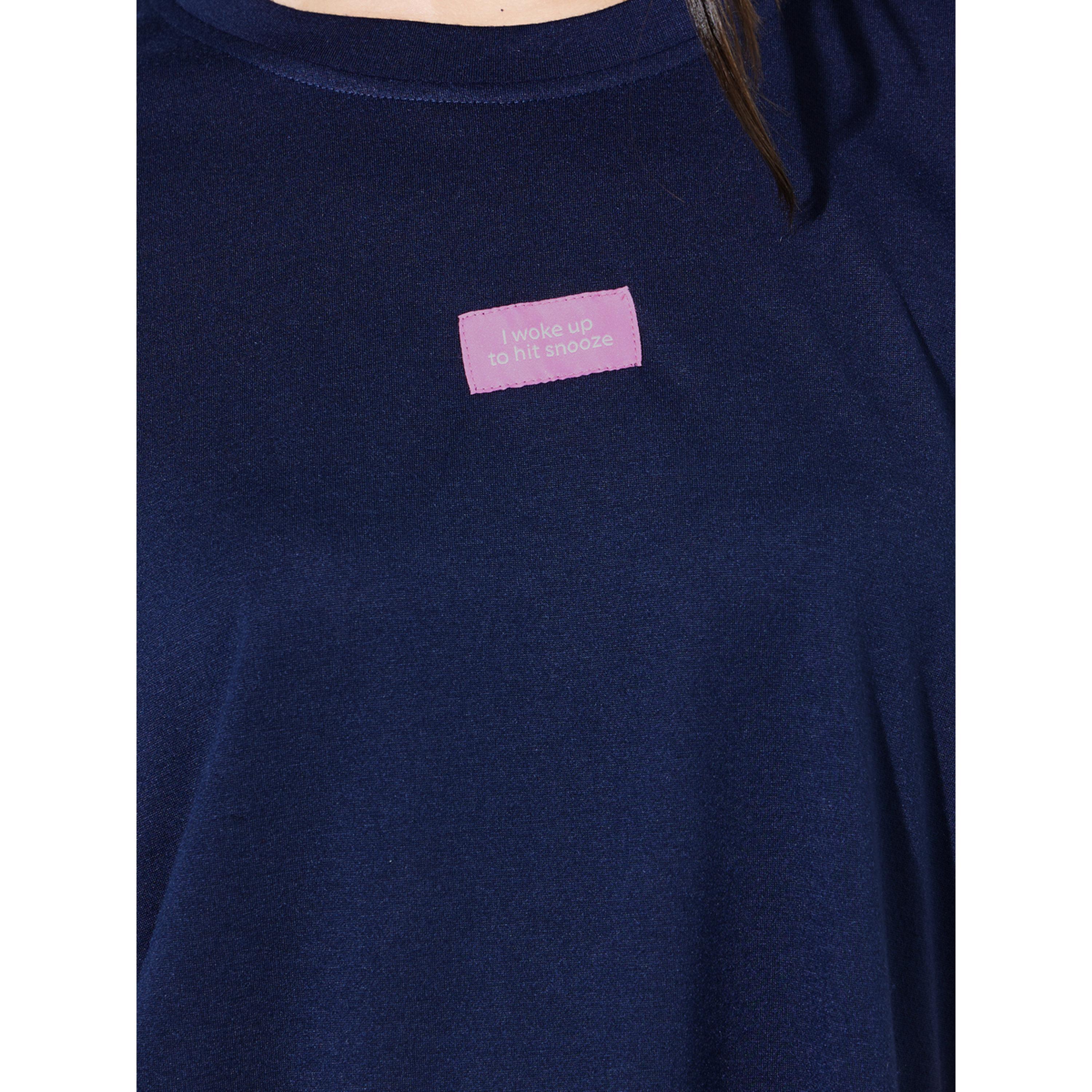 Styli Navy Patch Detail Drop Shoulder T-Shirt and Wide Leg Pyjama Set-women-clothing-nightwear-pyjamas-longsets-image-5