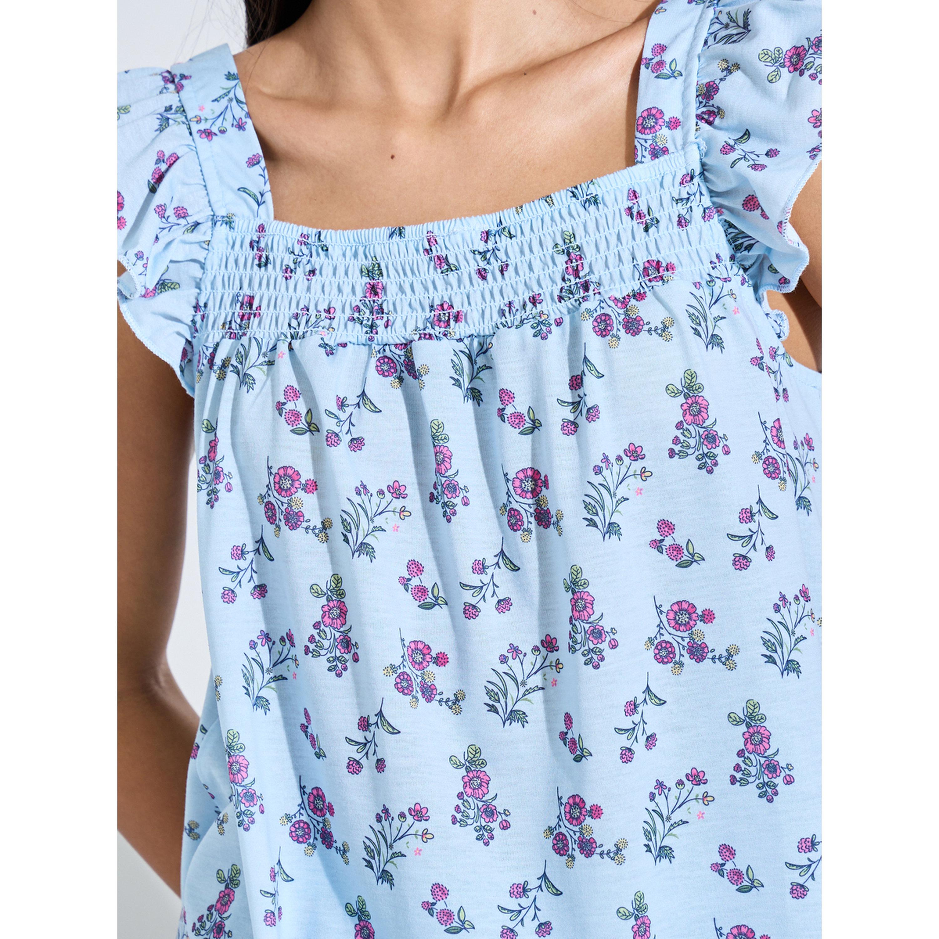 Styli Blue All Over Floral Print Smoked Tank Top and Wide Leg Pants Pyjama Set-women-clothing-nightwear-pyjamas-longsets-image-6